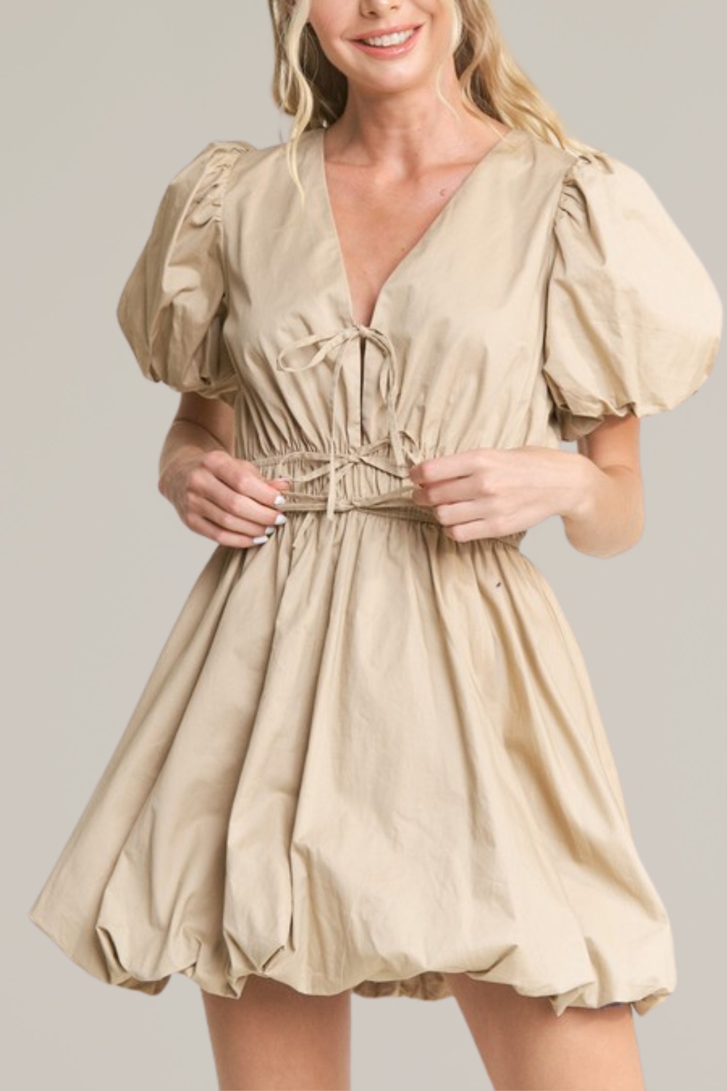 bubble hem tie front mini dress