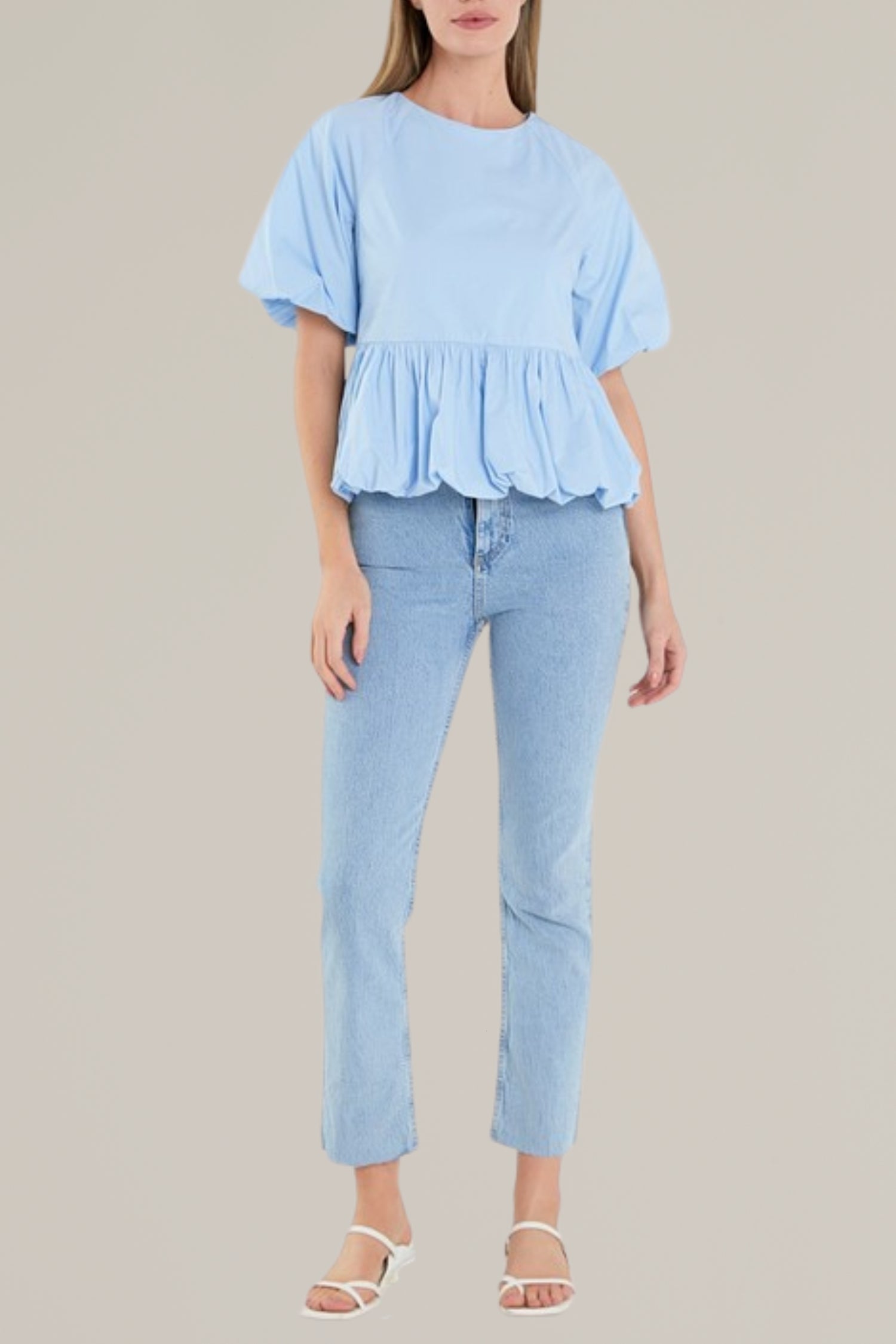 balloon sleeve poplin top