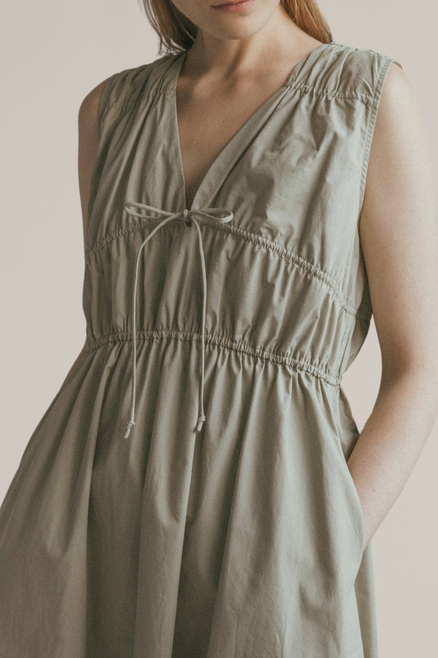 cotton tie front midi dress
