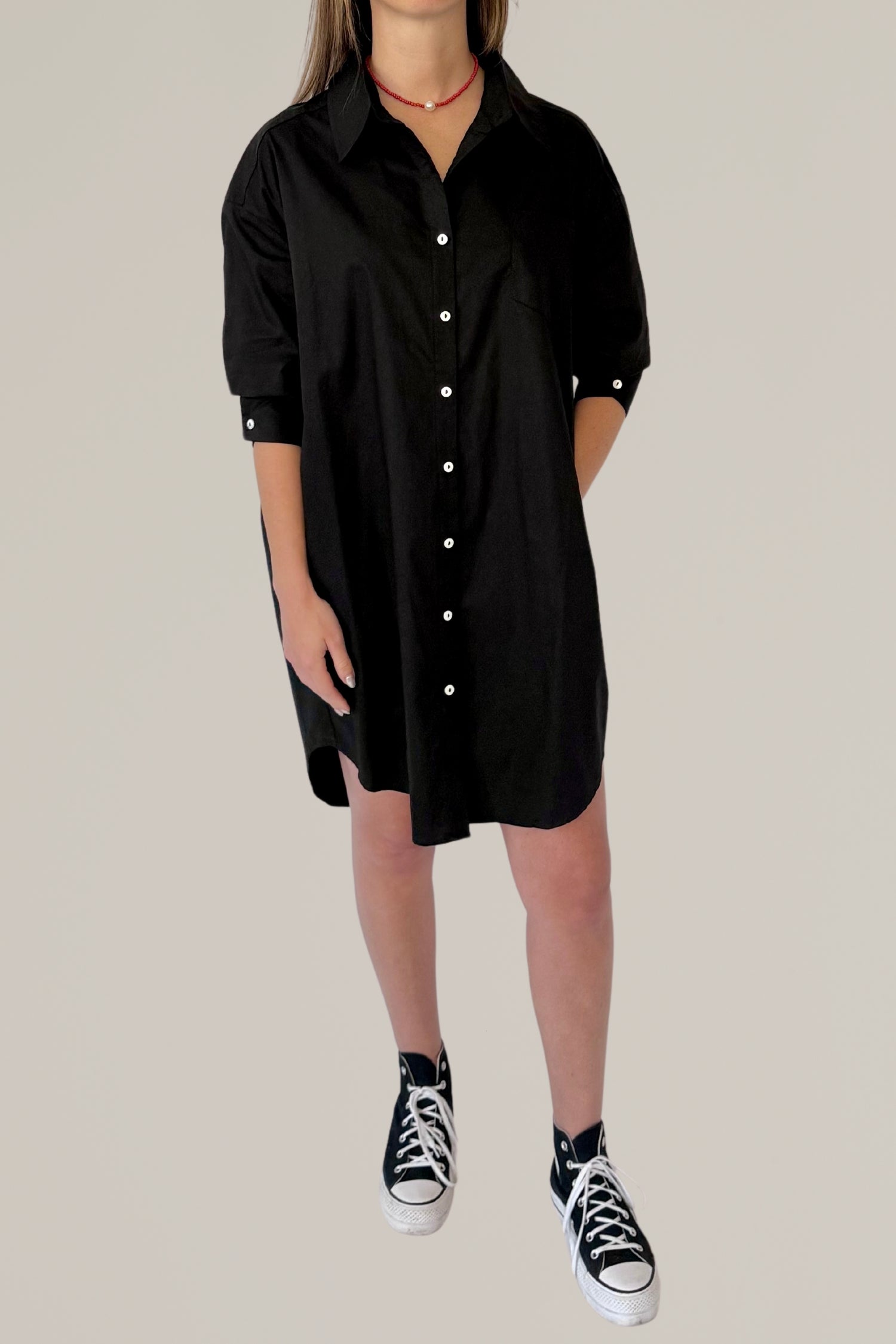 cotton button down shirtdress