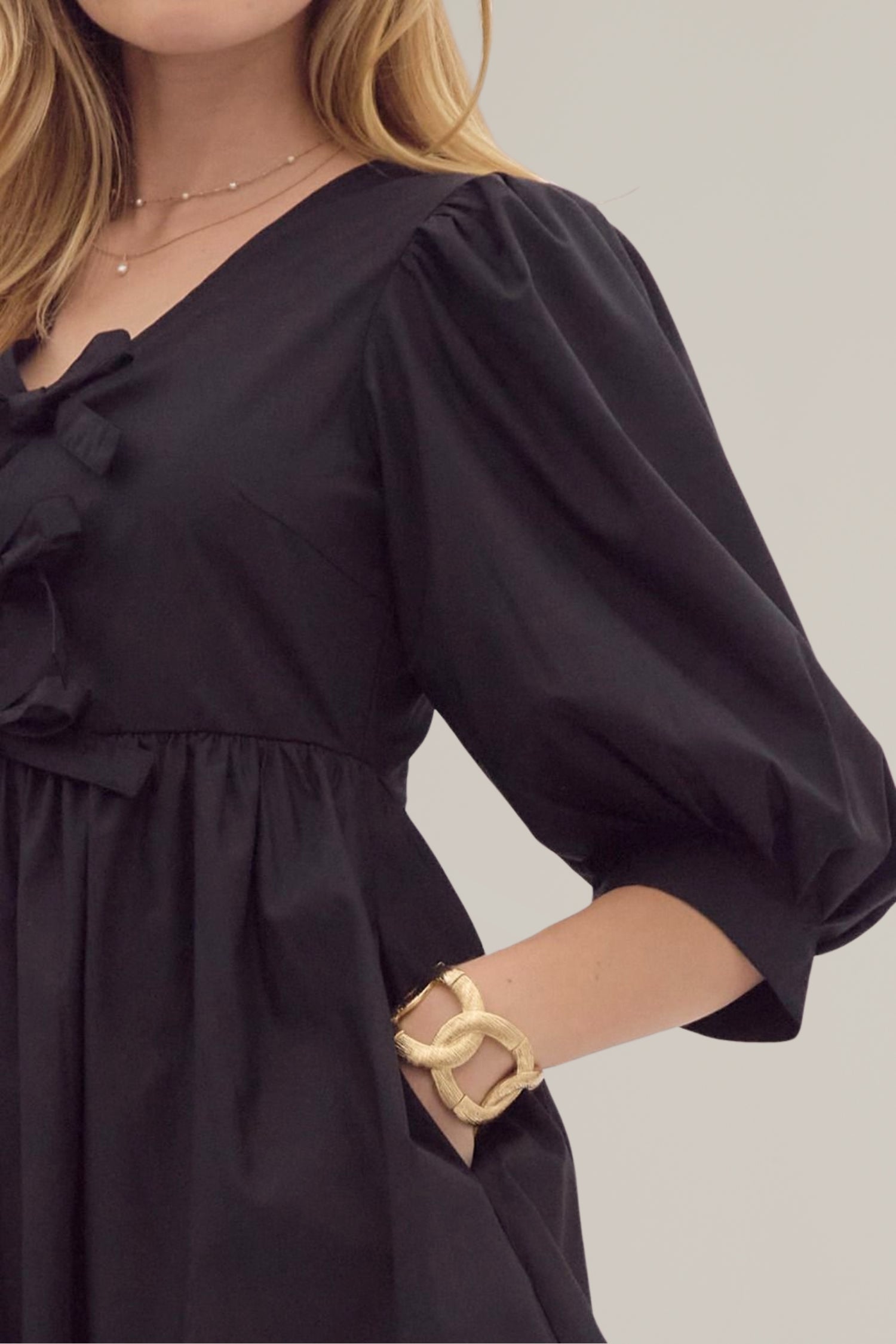 puff sleeve tie front dress