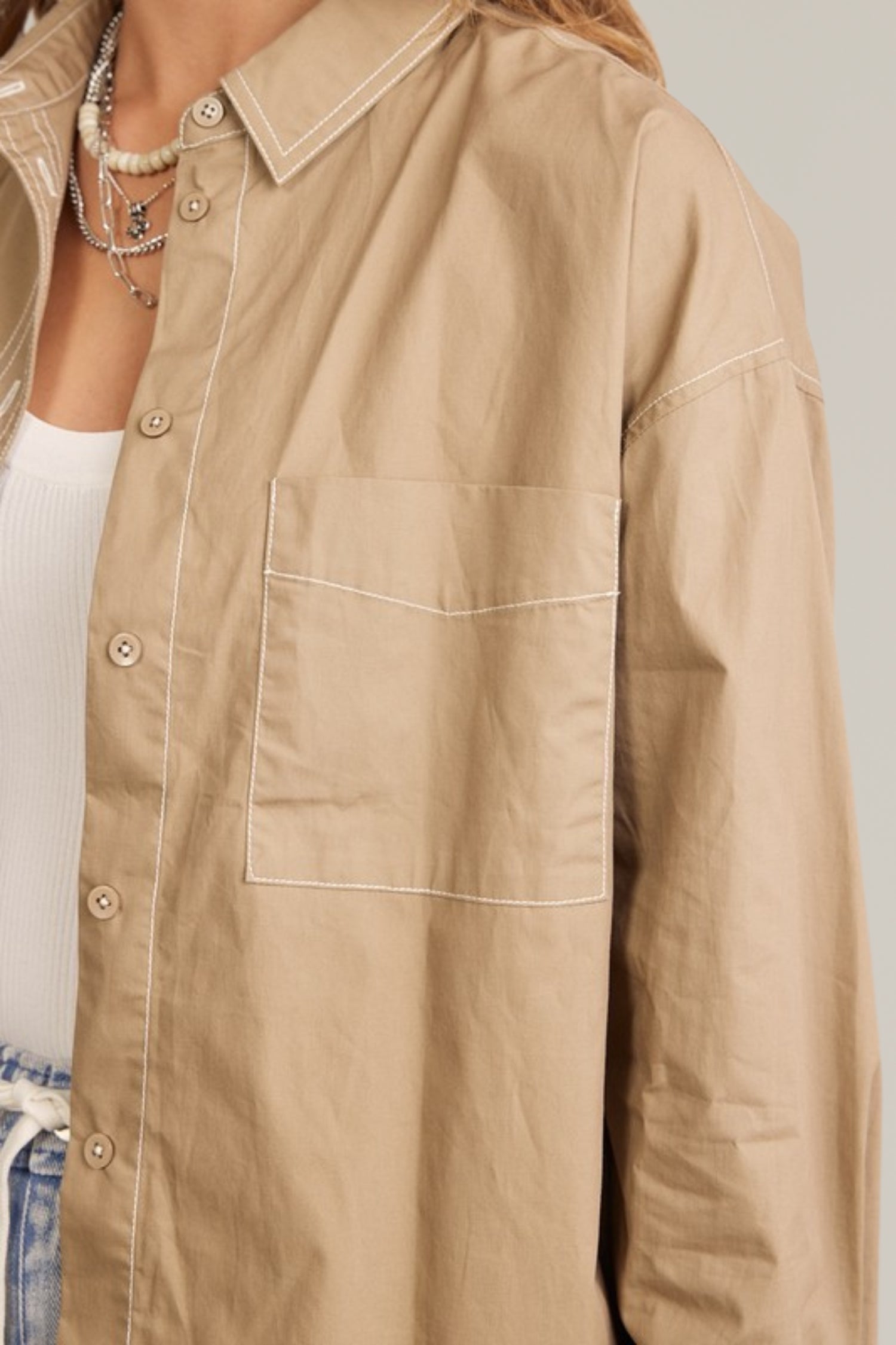 contrast stitch button down shirt