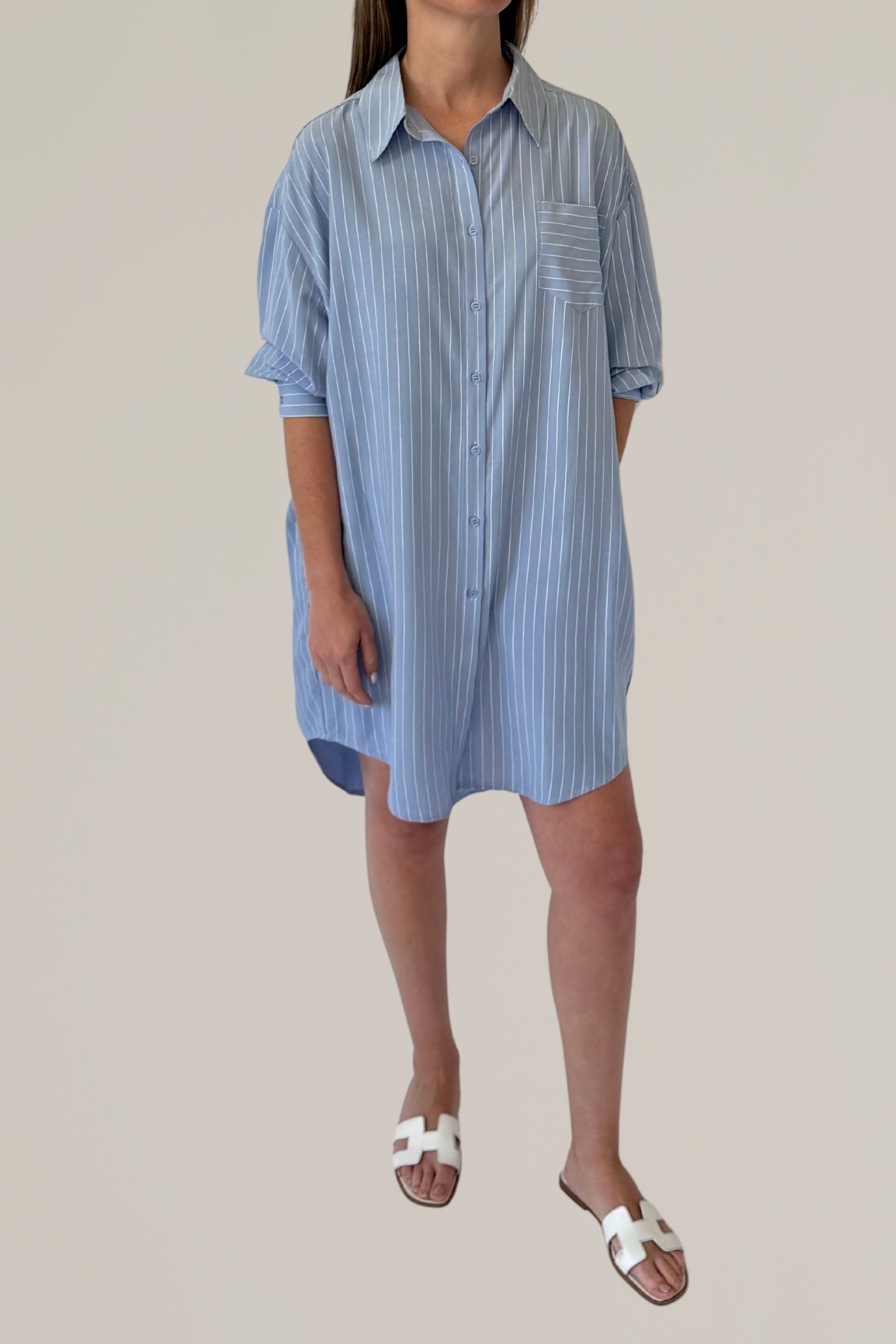 striped button down shirtdress