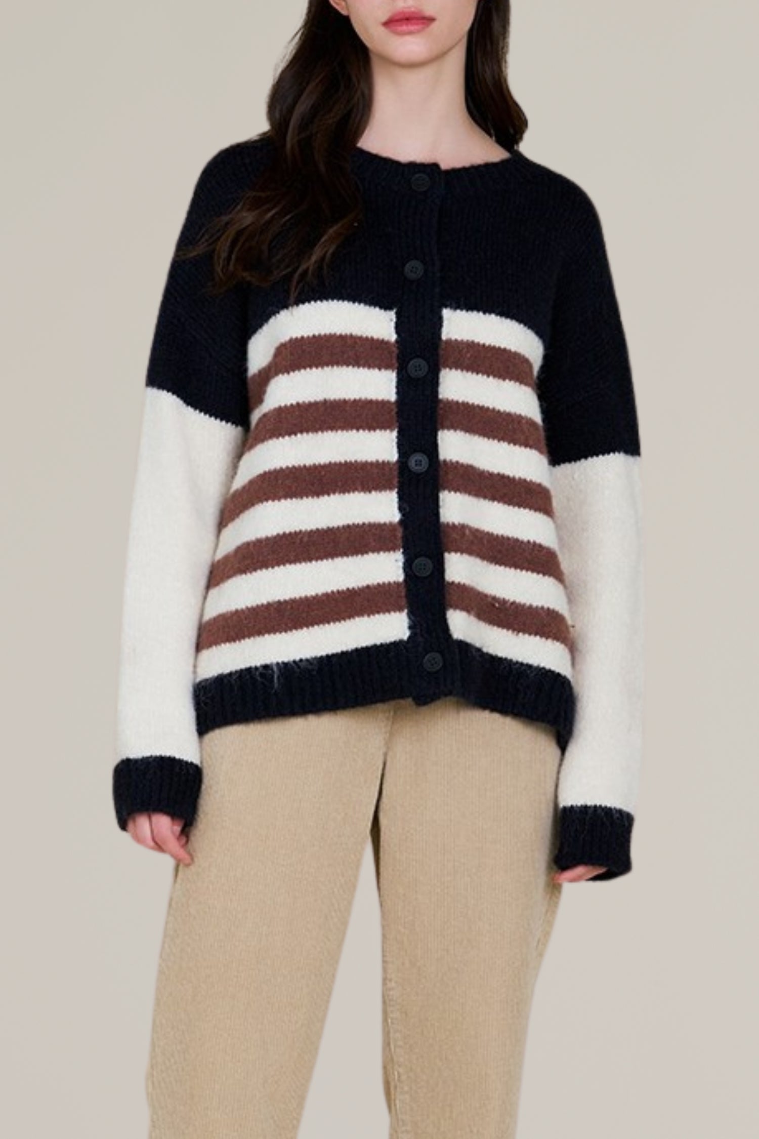 striped color block cardigan