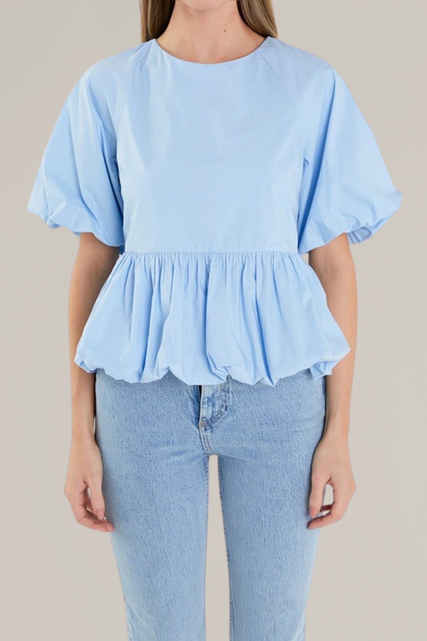 balloon sleeve poplin top