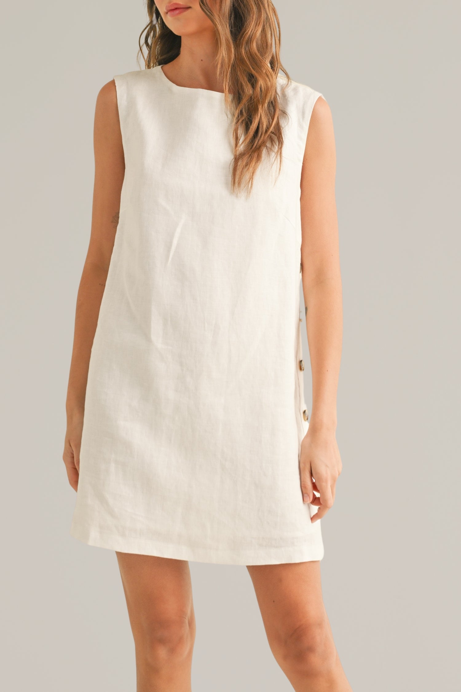 linen side button dress