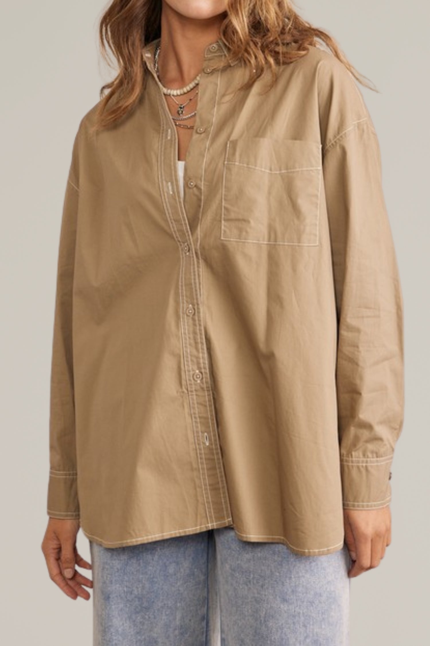 contrast stitch button down shirt