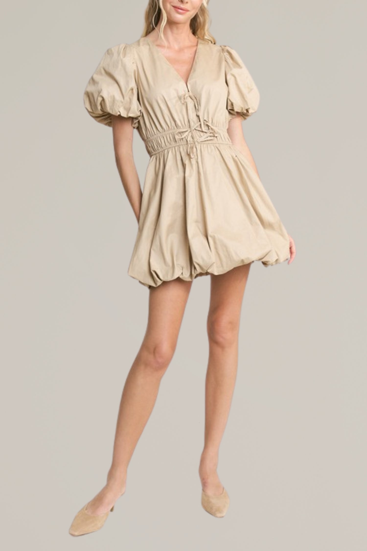 bubble hem tie front mini dress