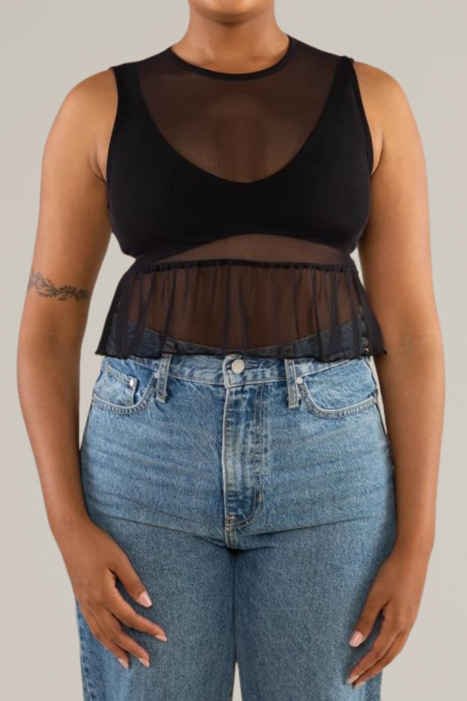 sleeveless mesh peplum tank top