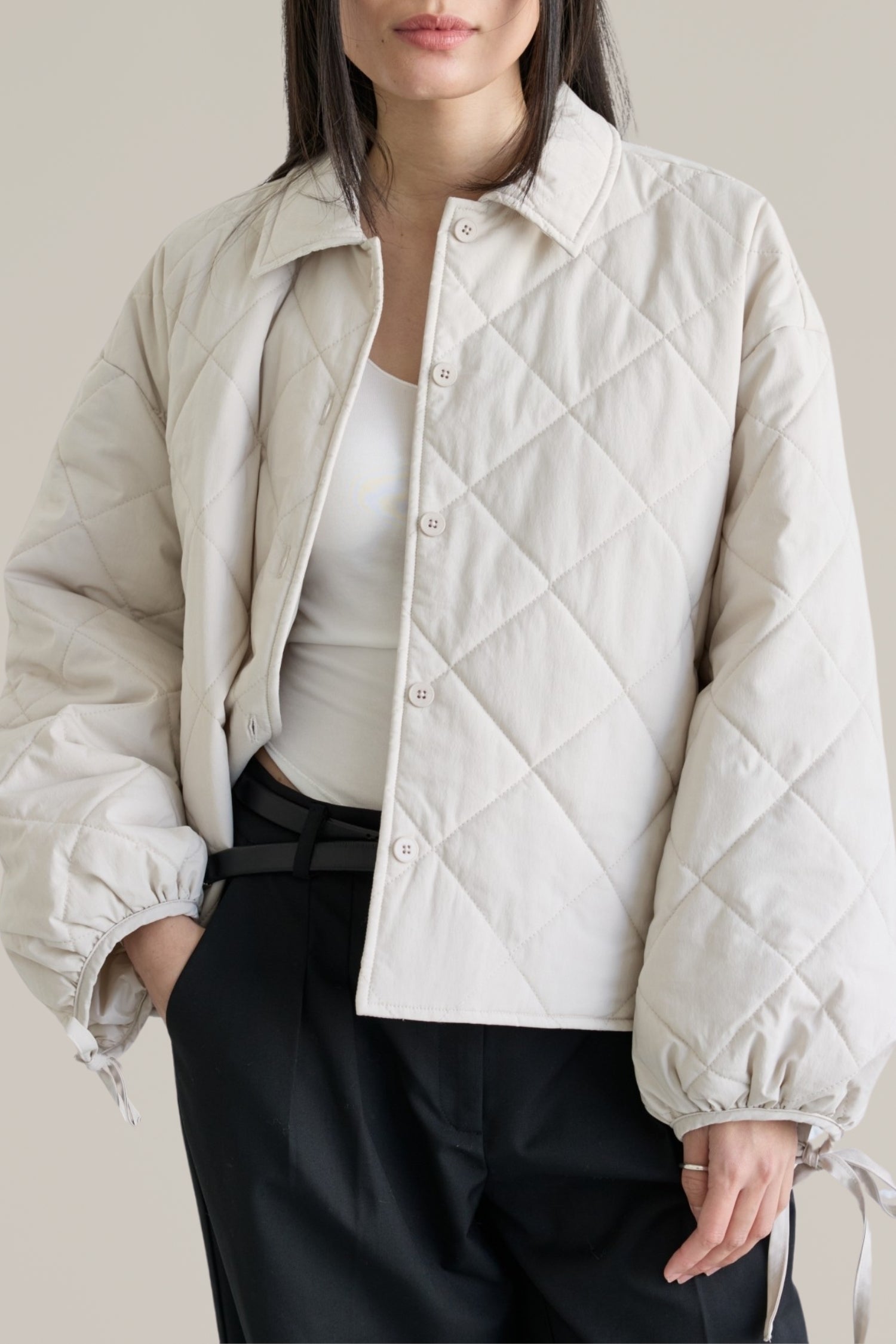 tie sleeve quilted jacket