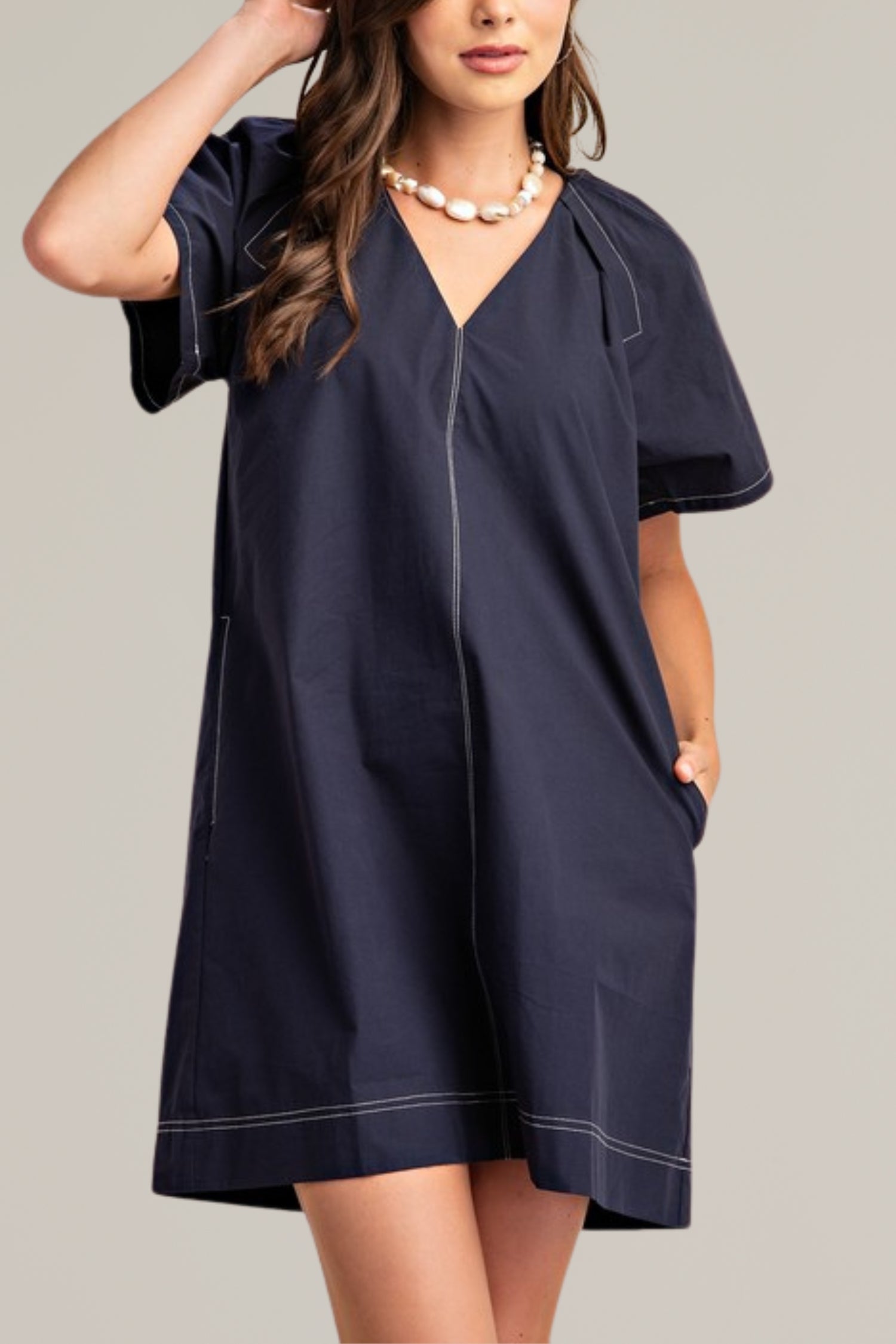 contrast stitch navy dress
