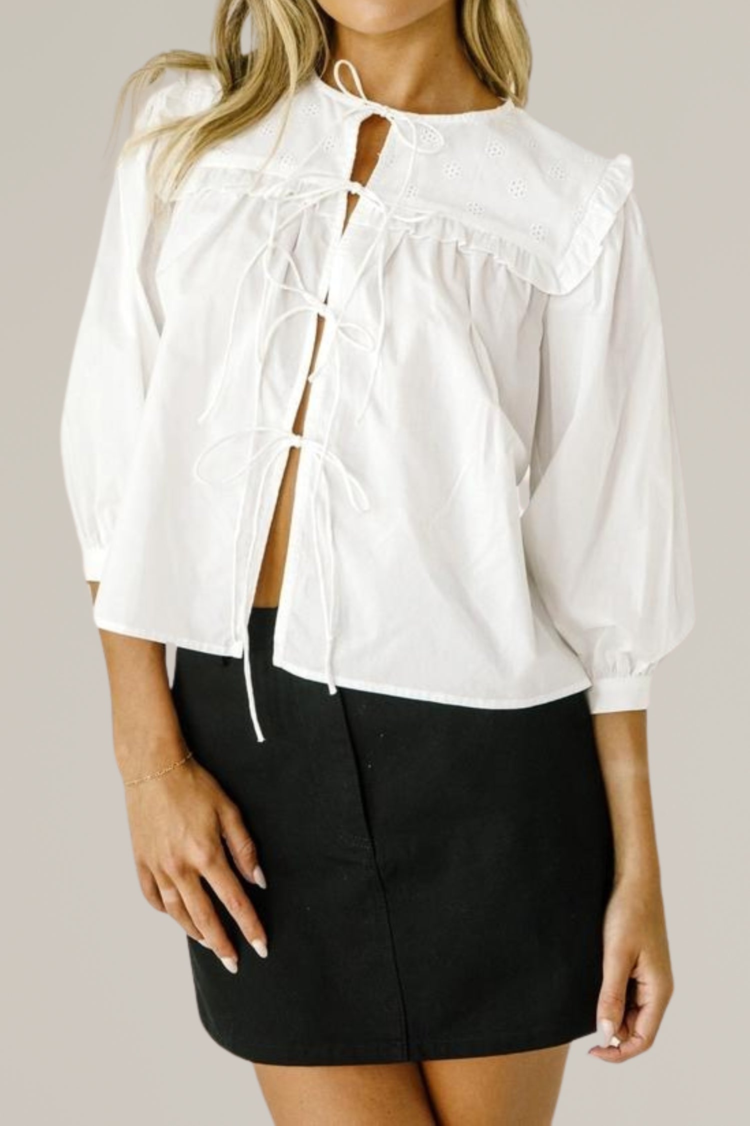 eyelet tie front blouse