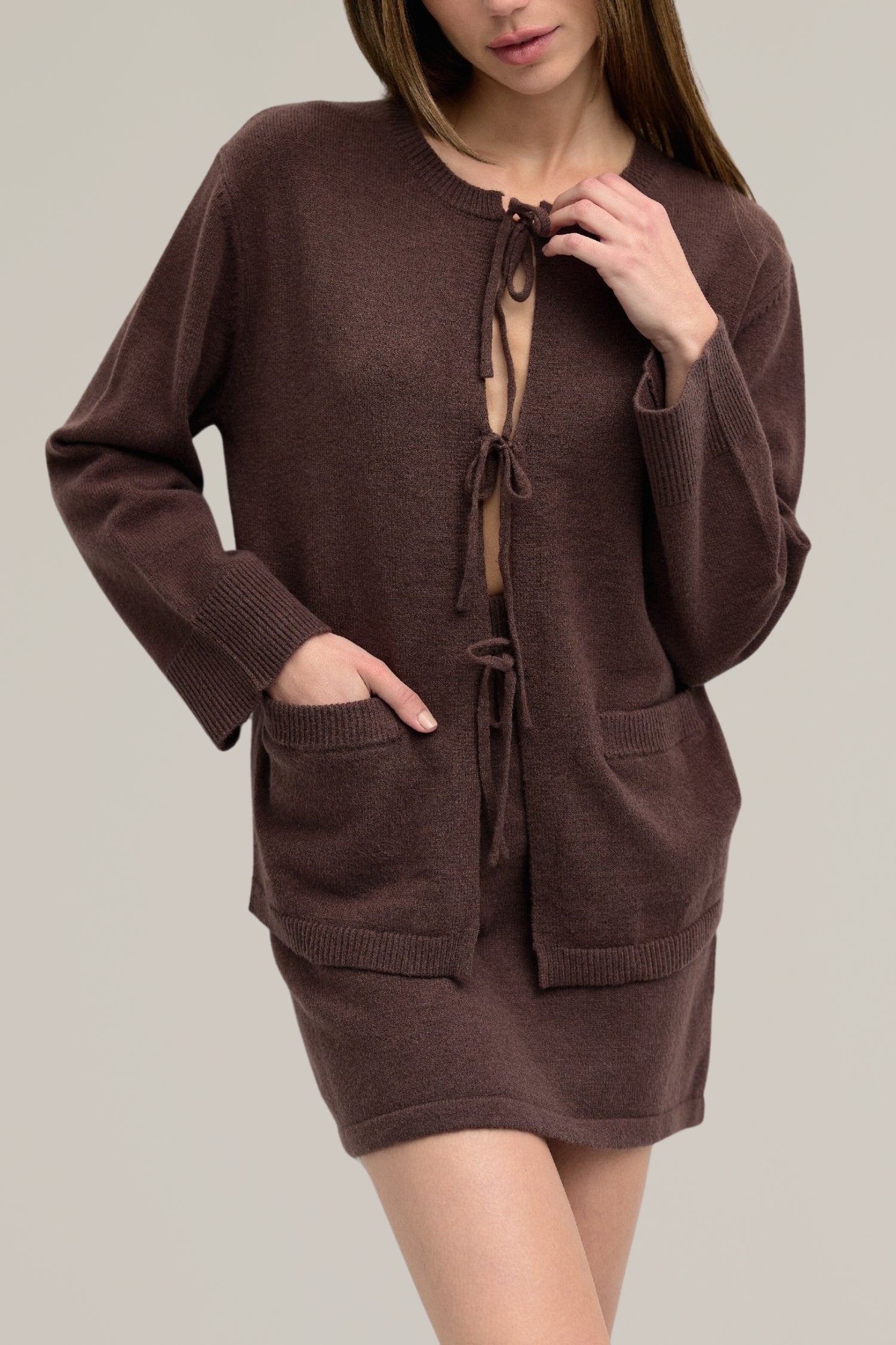 knit sweater tie front cardigan