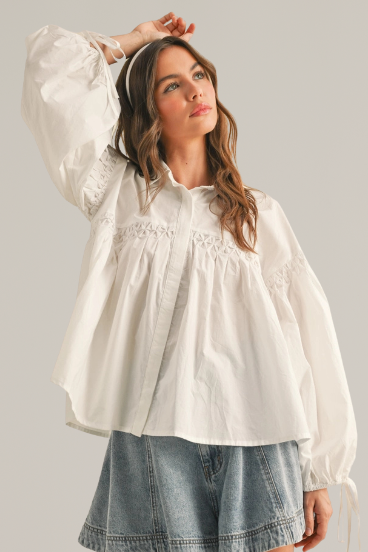 button front tie sleeve top