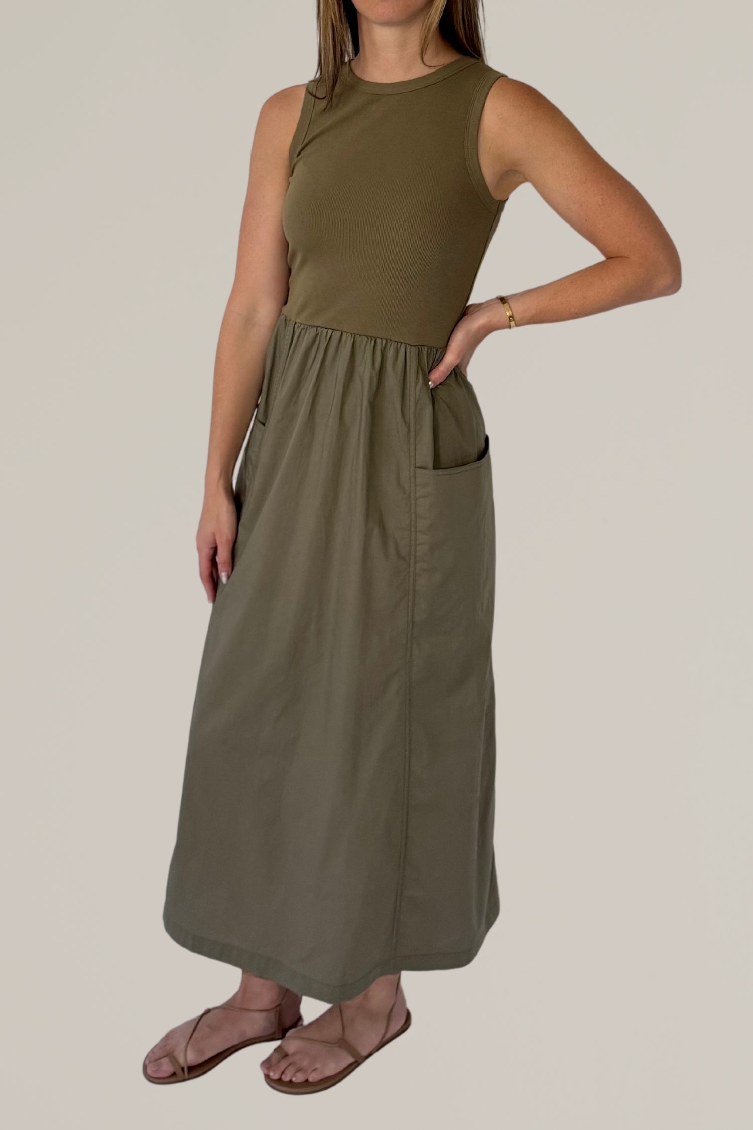 cotton jersey mixed media maxi dress