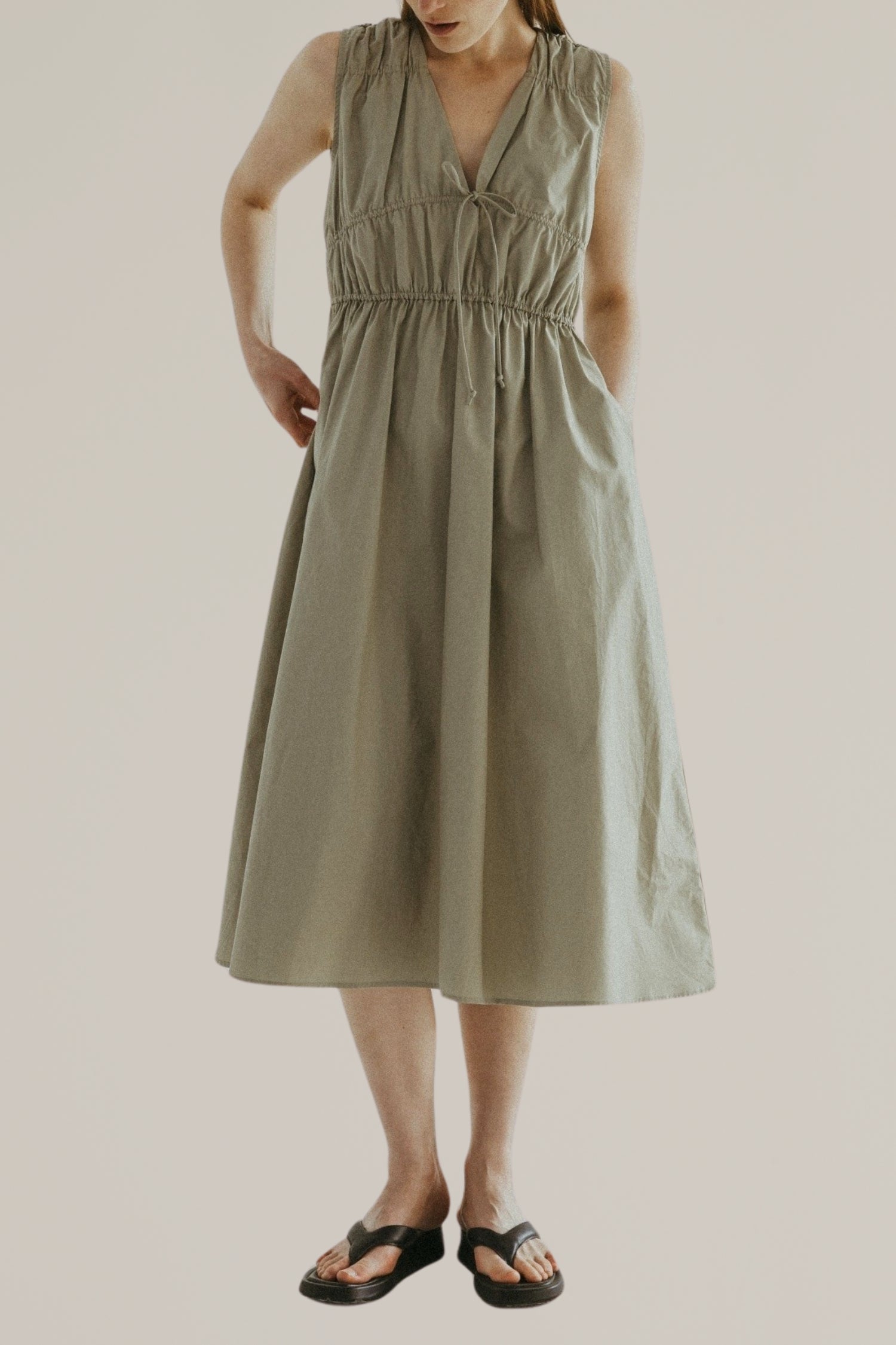 cotton tie front midi dress