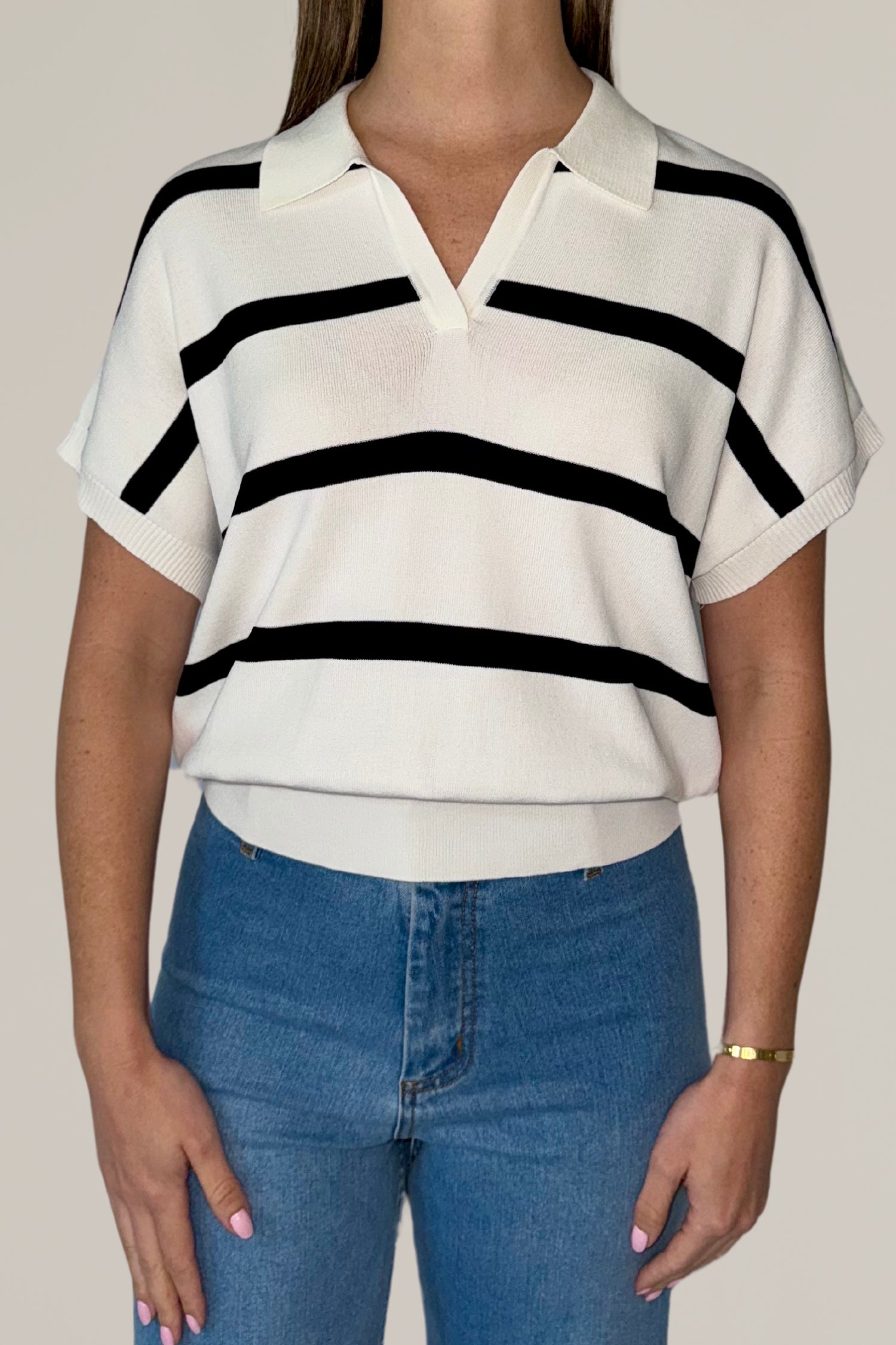 collar ribbed striped sweater top