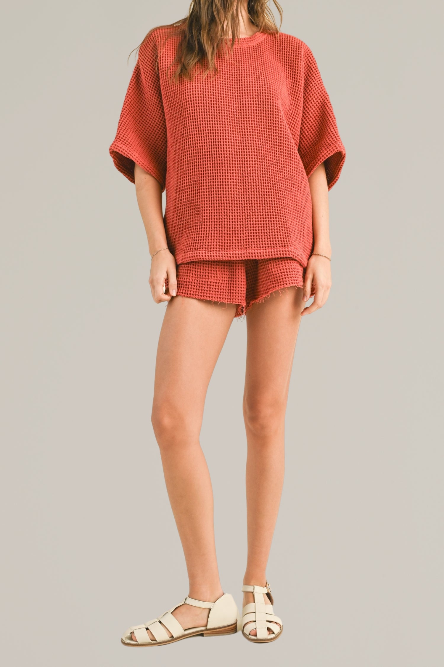 textured waffle woven short