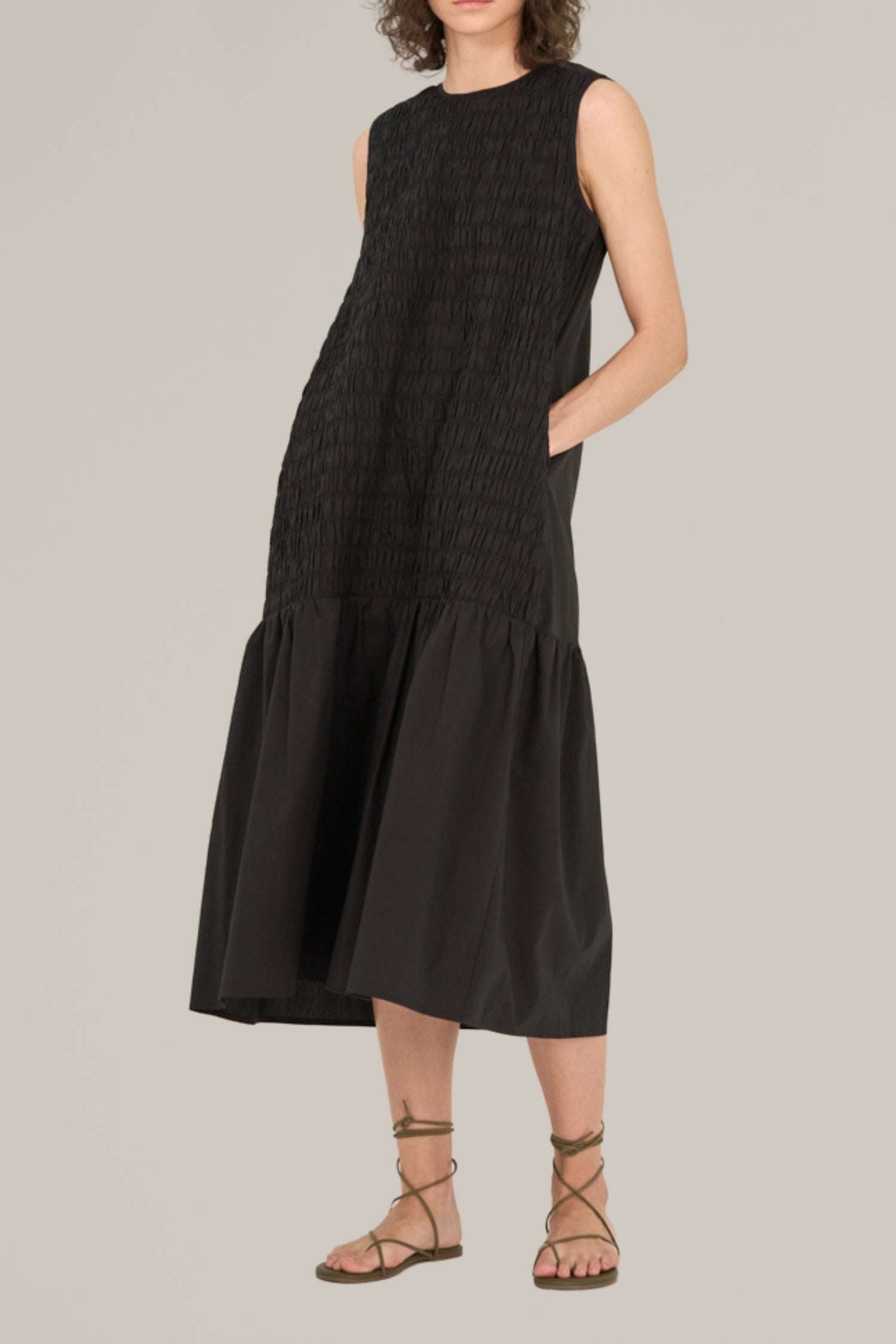 smocked bodice low waist dress