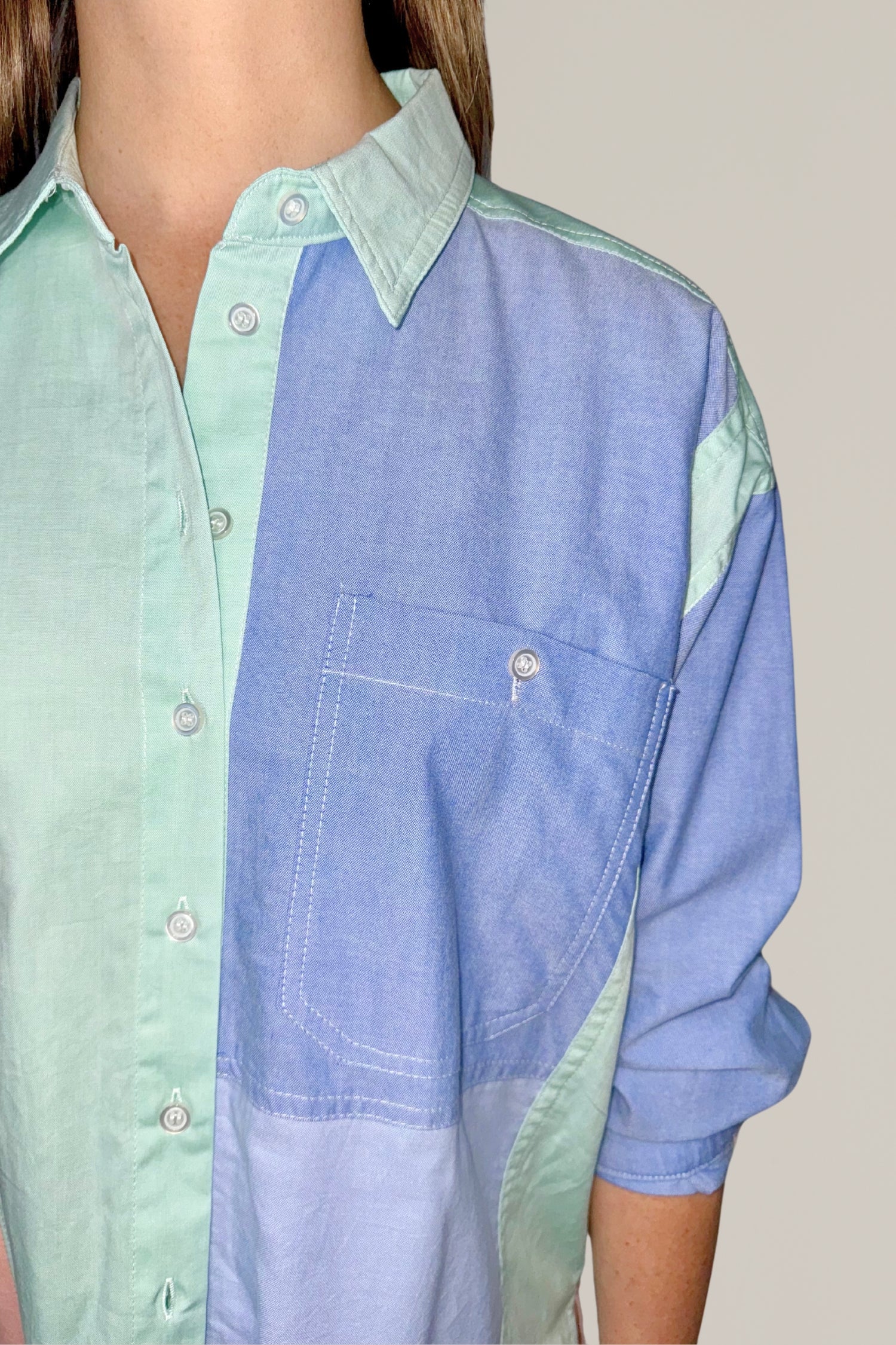 color block button down shirt