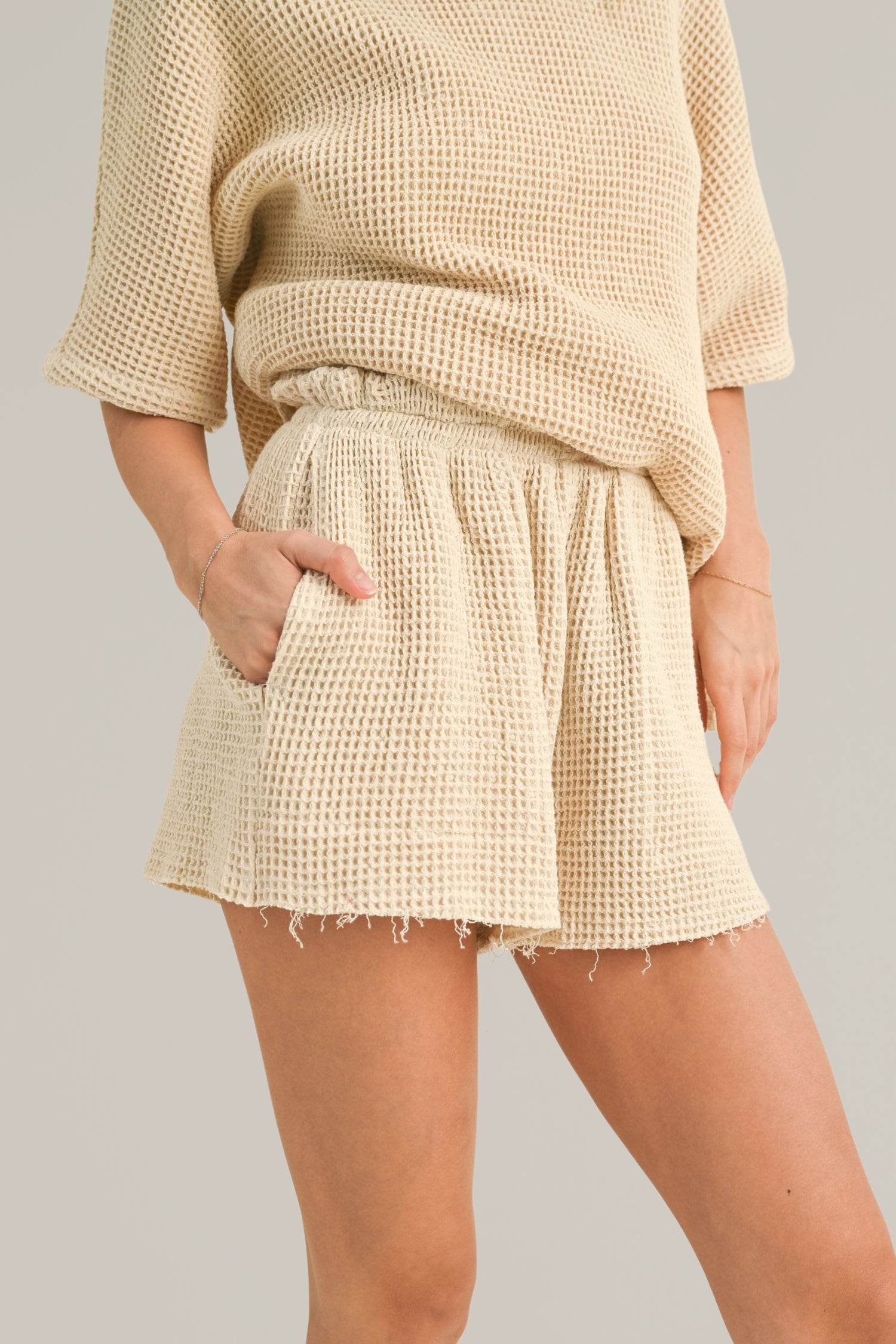 textured waffle woven short