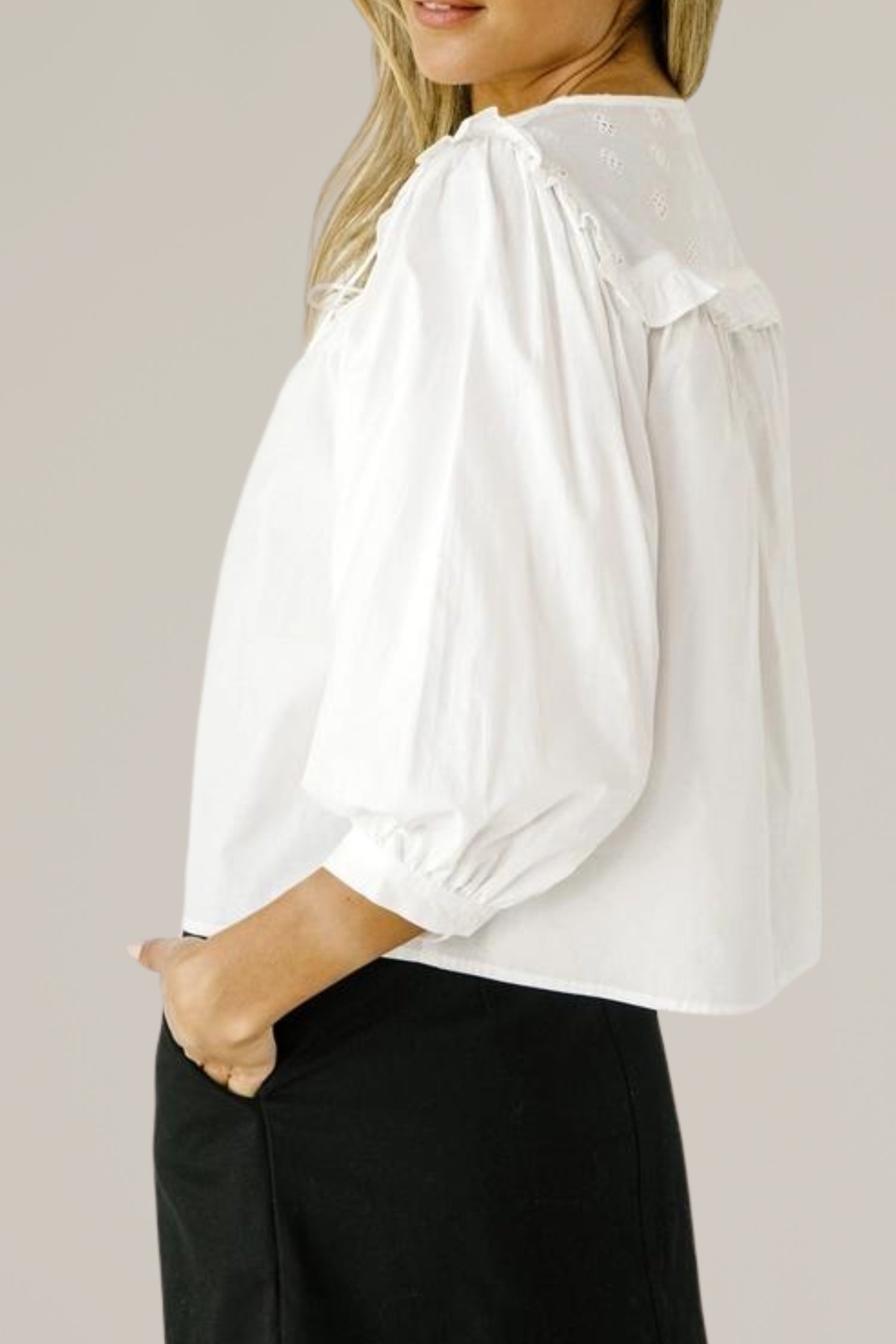eyelet tie front blouse
