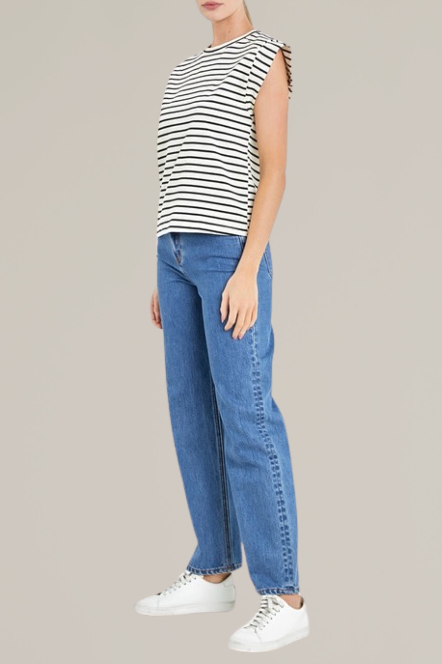 striped ribbed cotton sleeveless tee