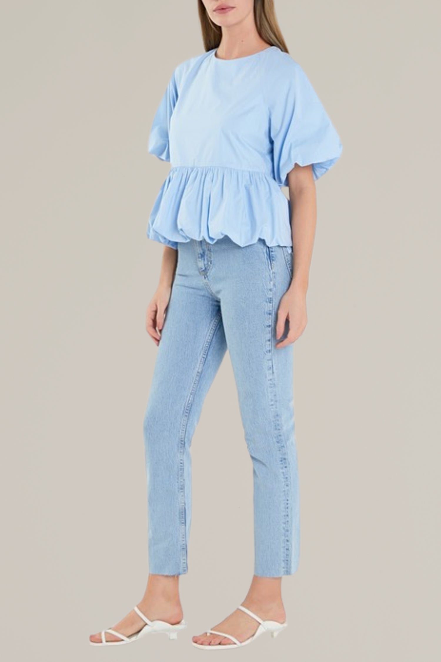 balloon sleeve poplin top