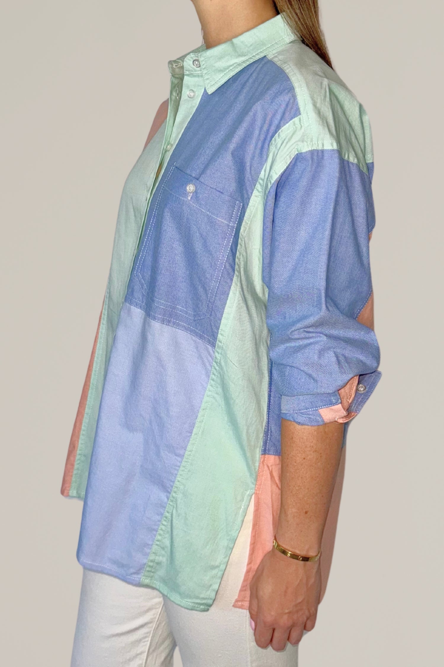 color block button down shirt