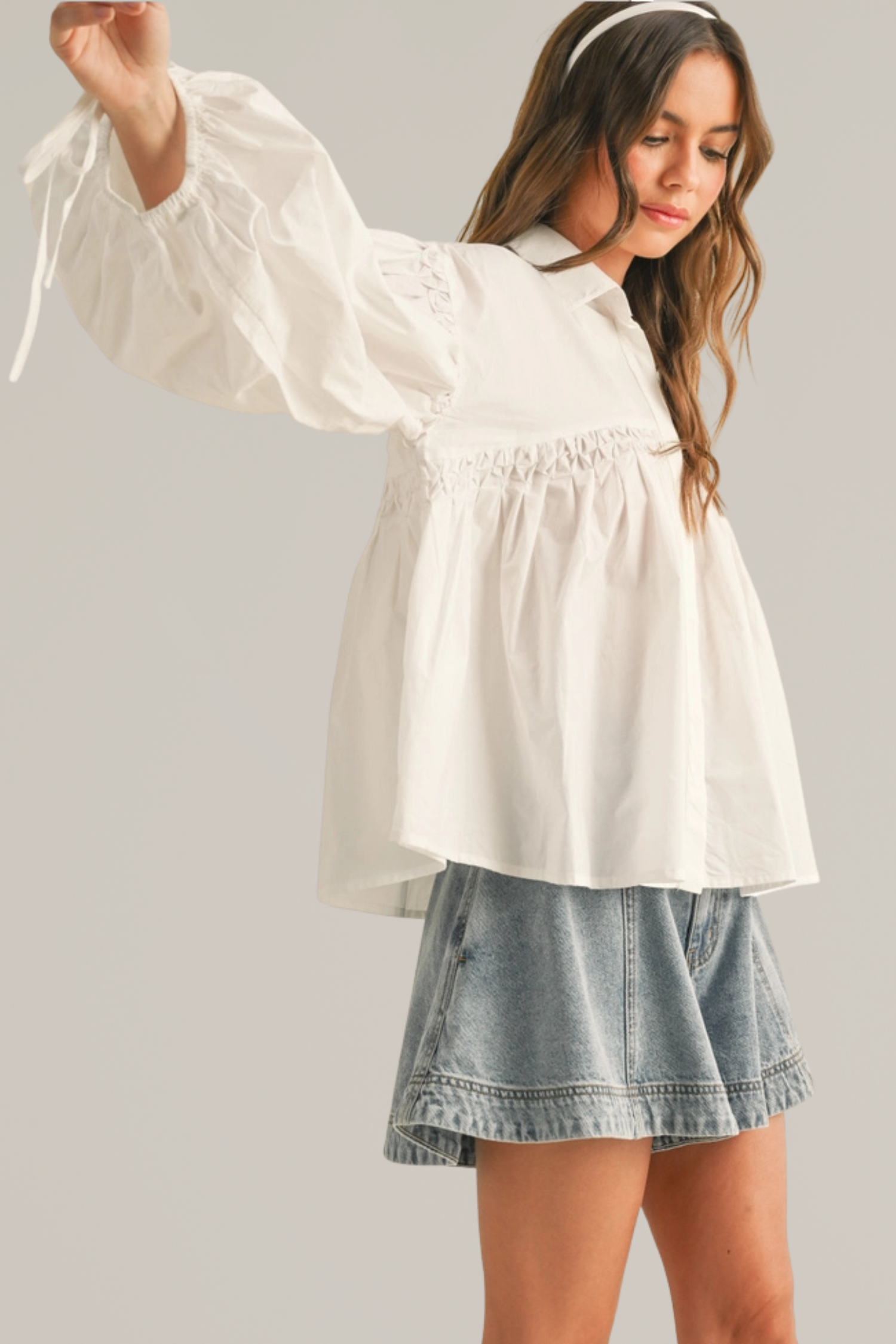button front tie sleeve top