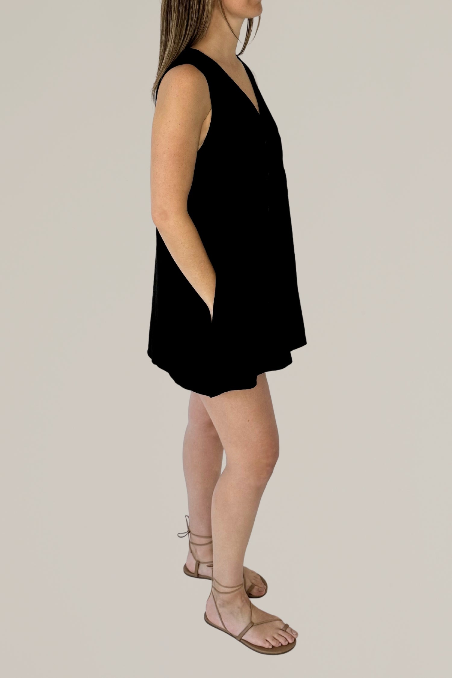 linen blend button down romper