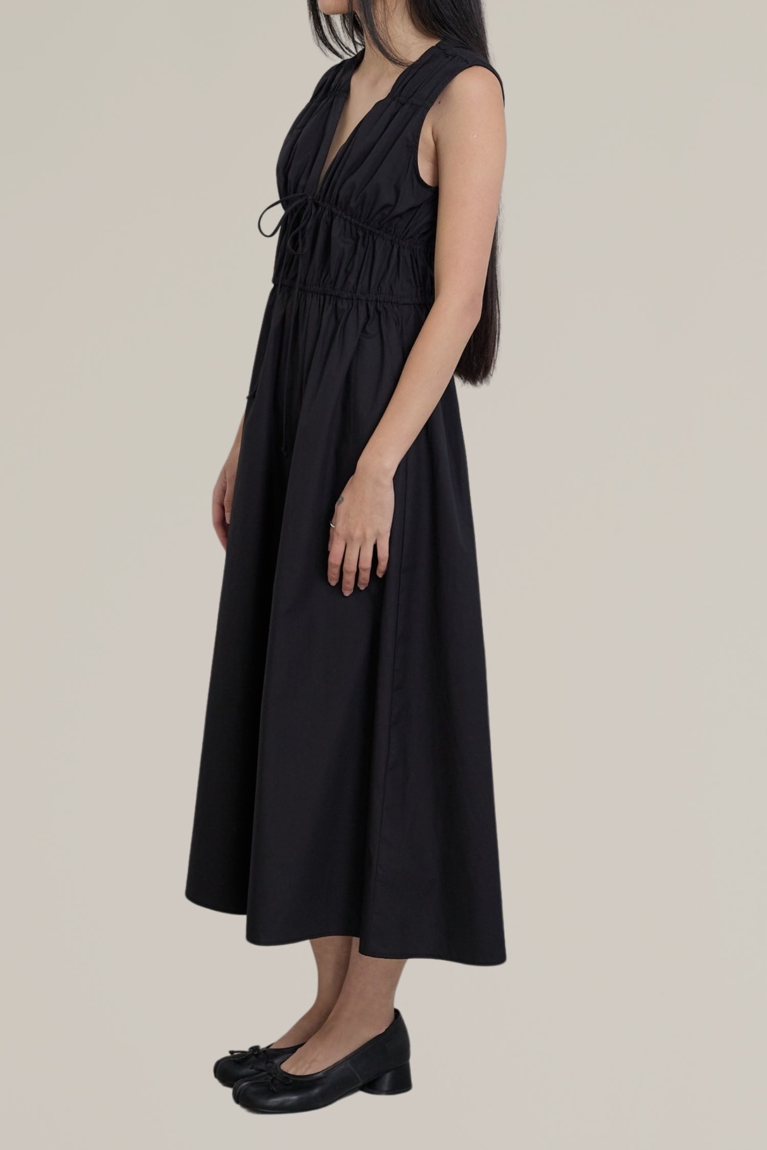 cotton tie front midi dress