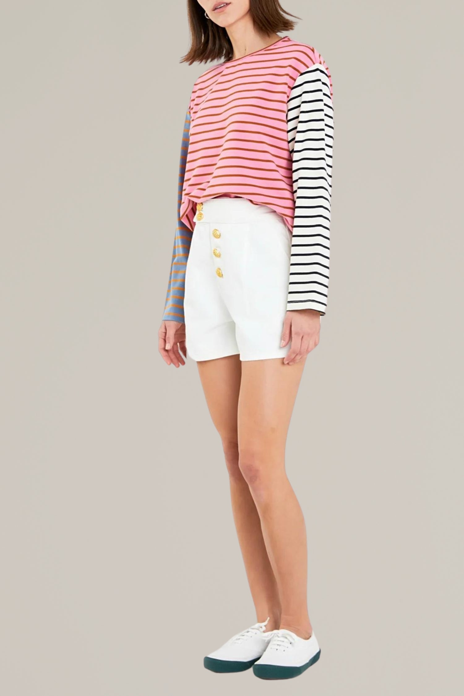 striped color block long sleeve tee
