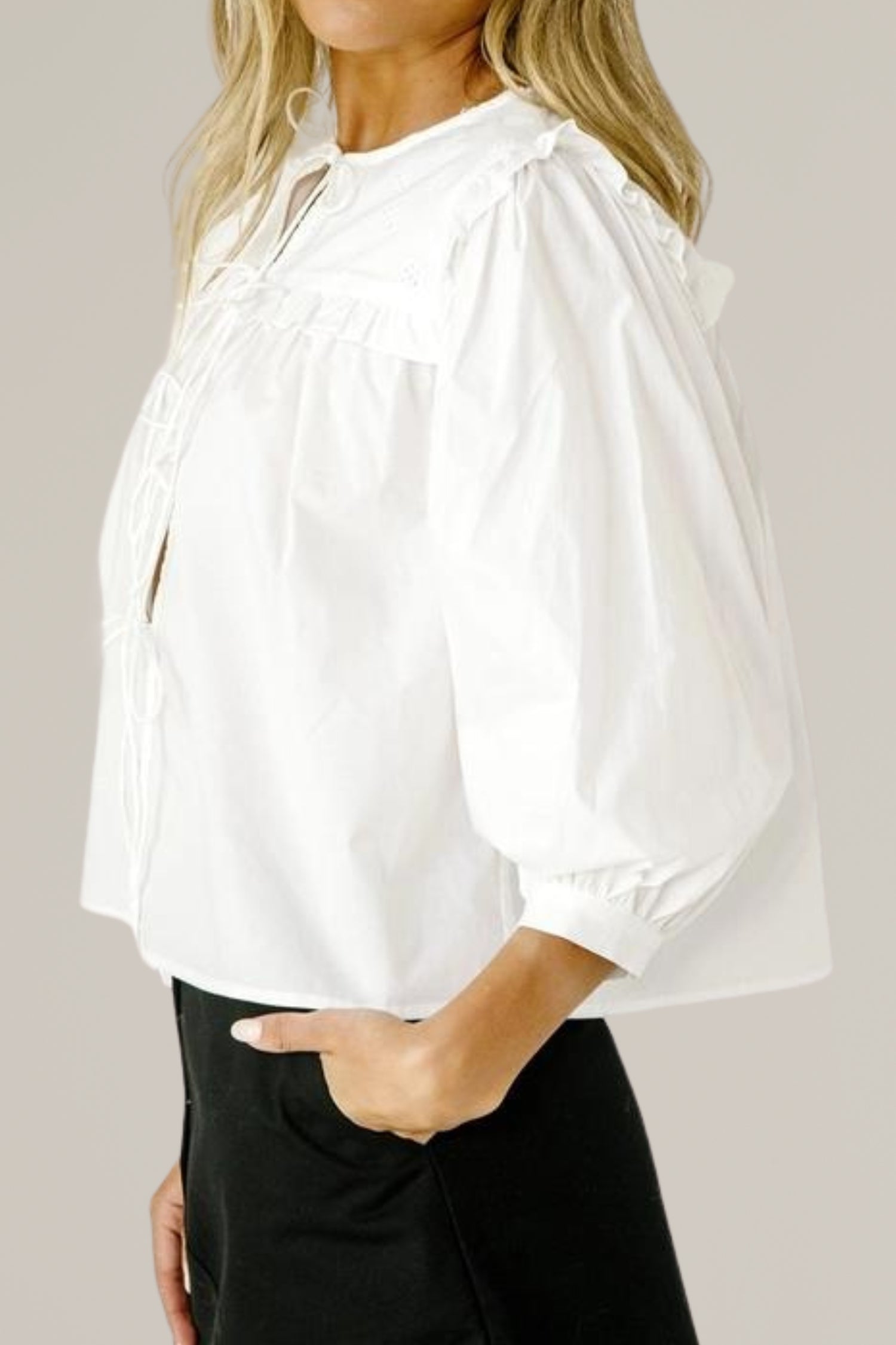 eyelet tie front blouse