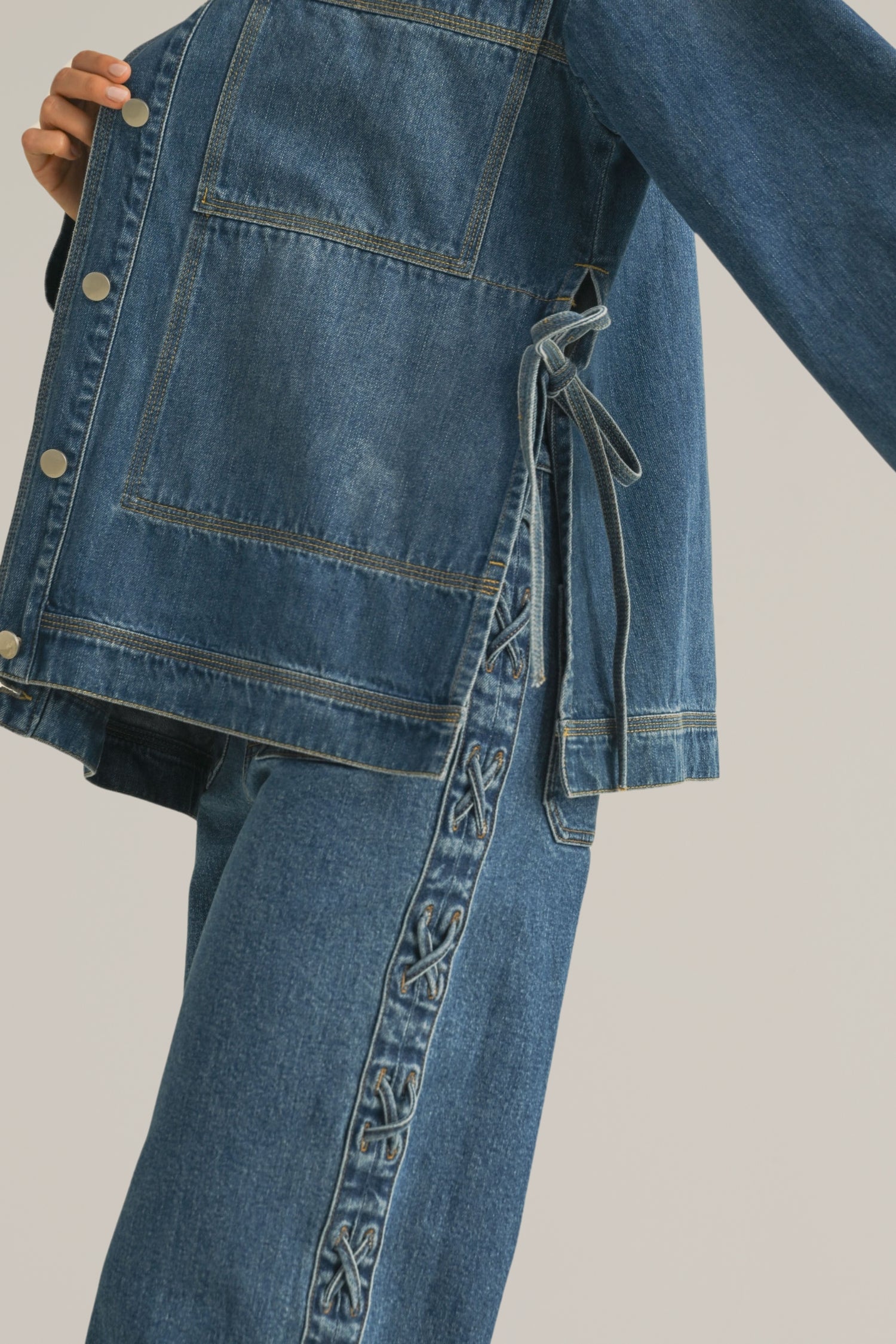 side tie denim jacket