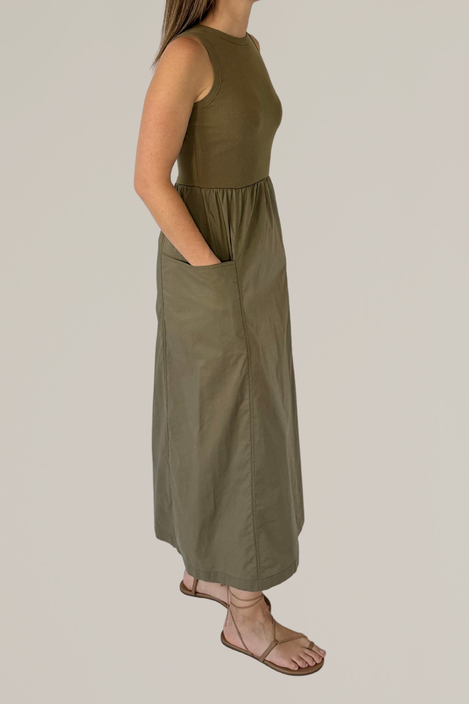 cotton jersey mixed media maxi dress