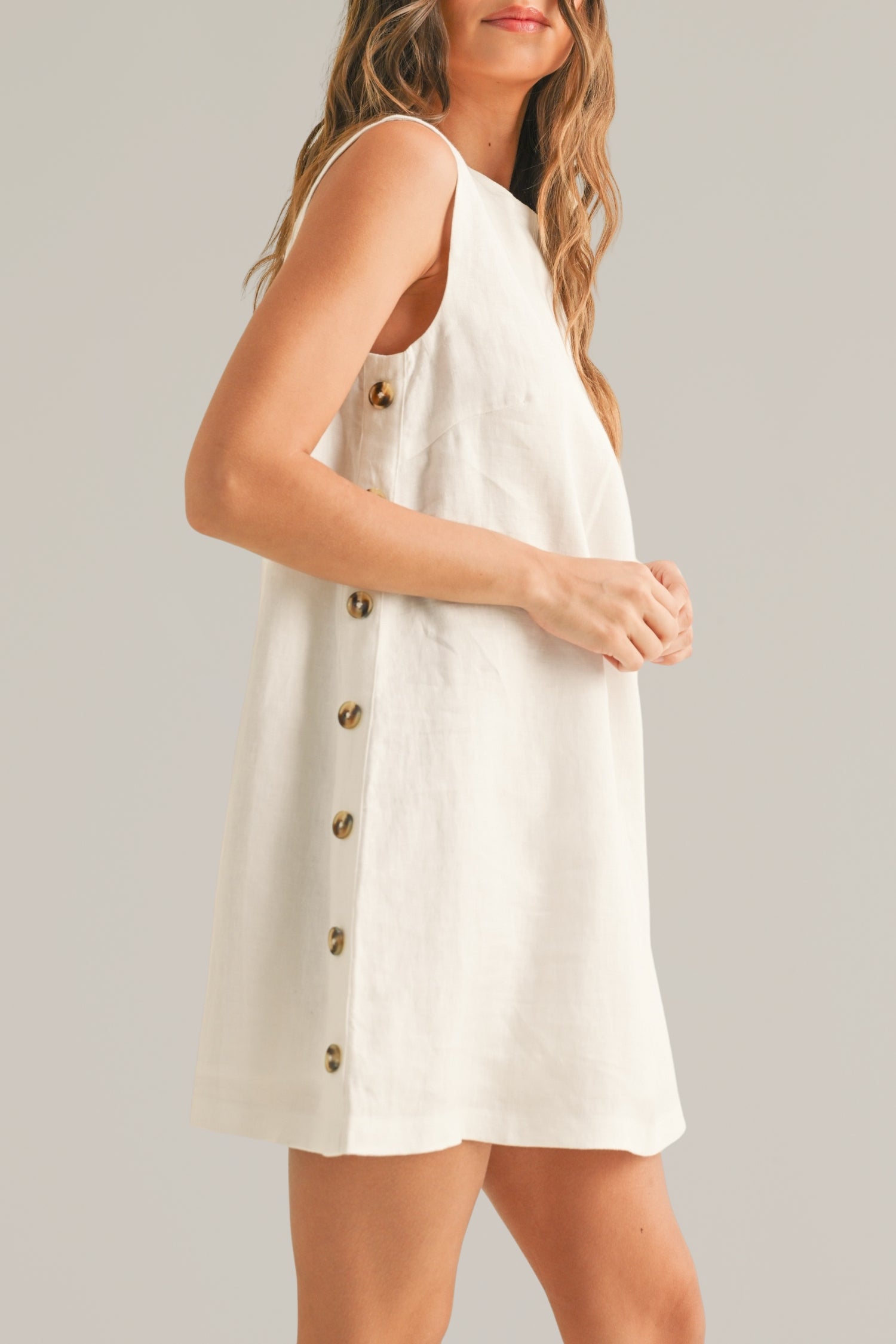linen side button dress