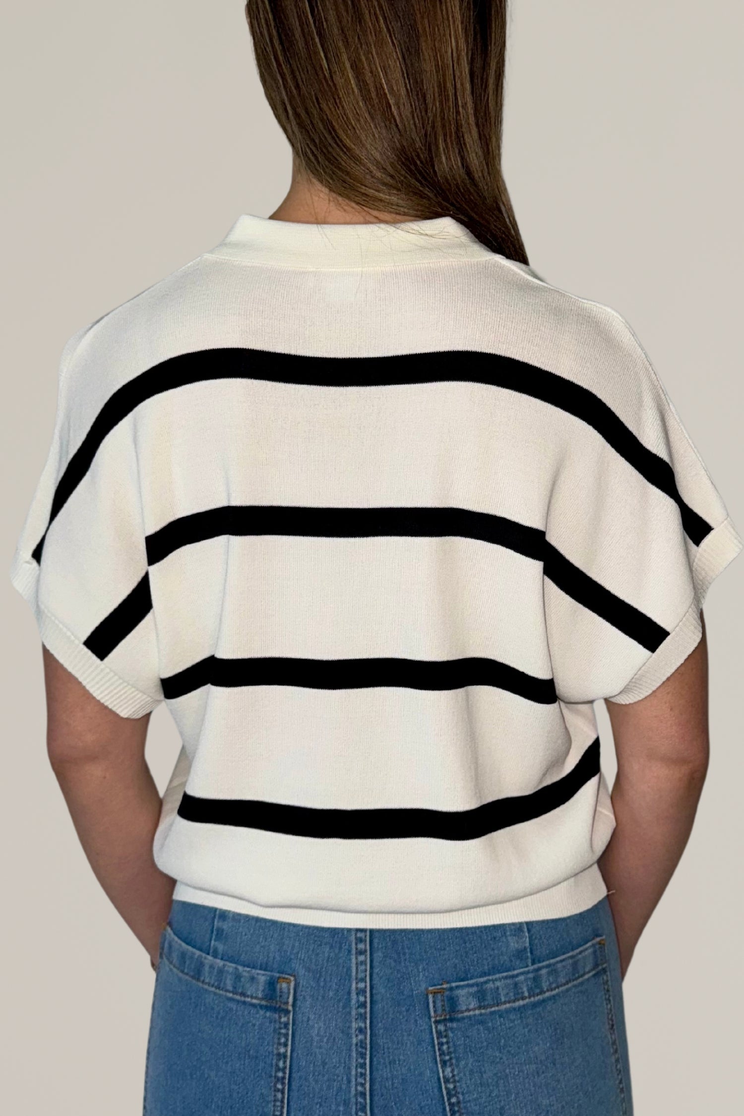 collar ribbed striped sweater top