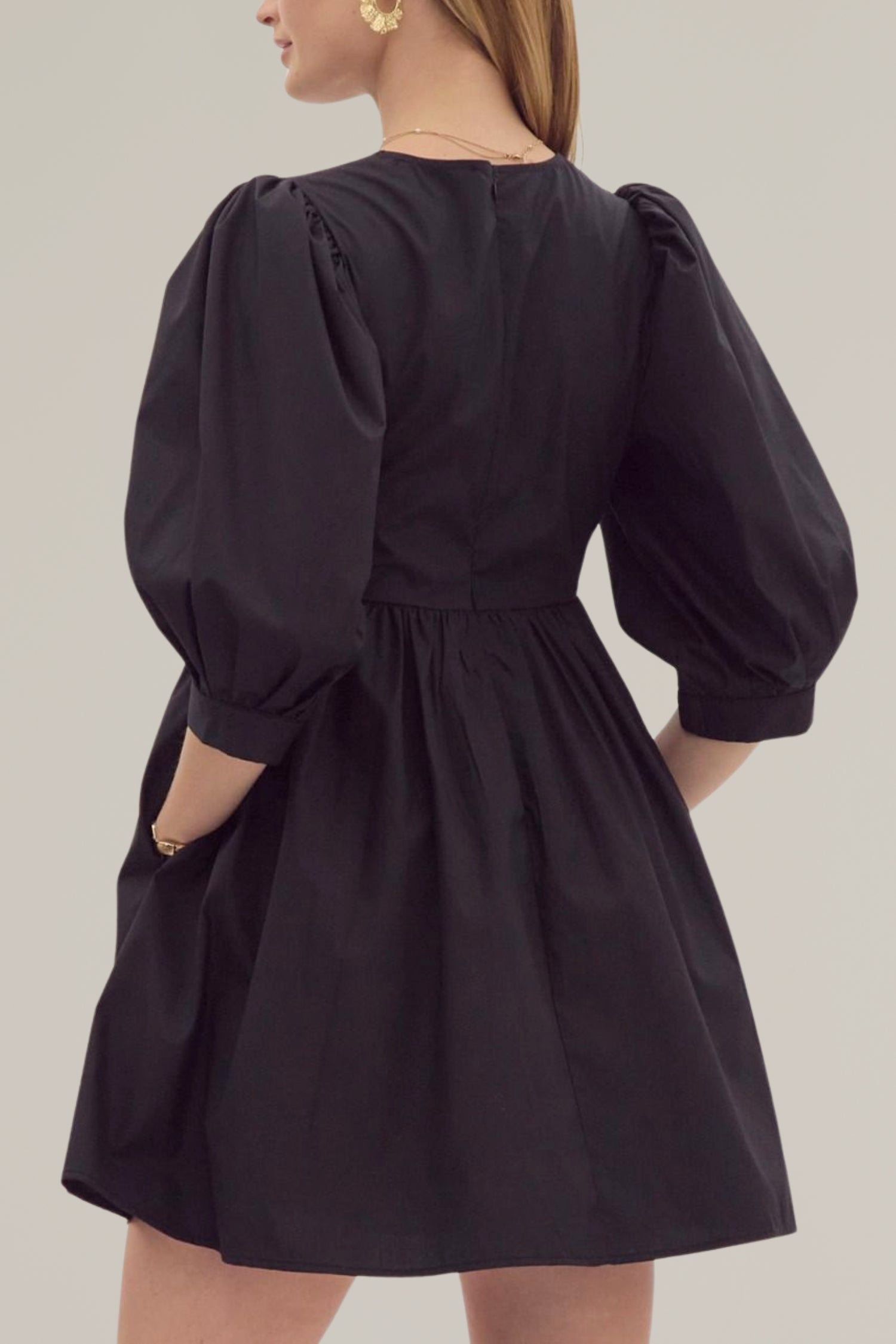 puff sleeve tie front dress