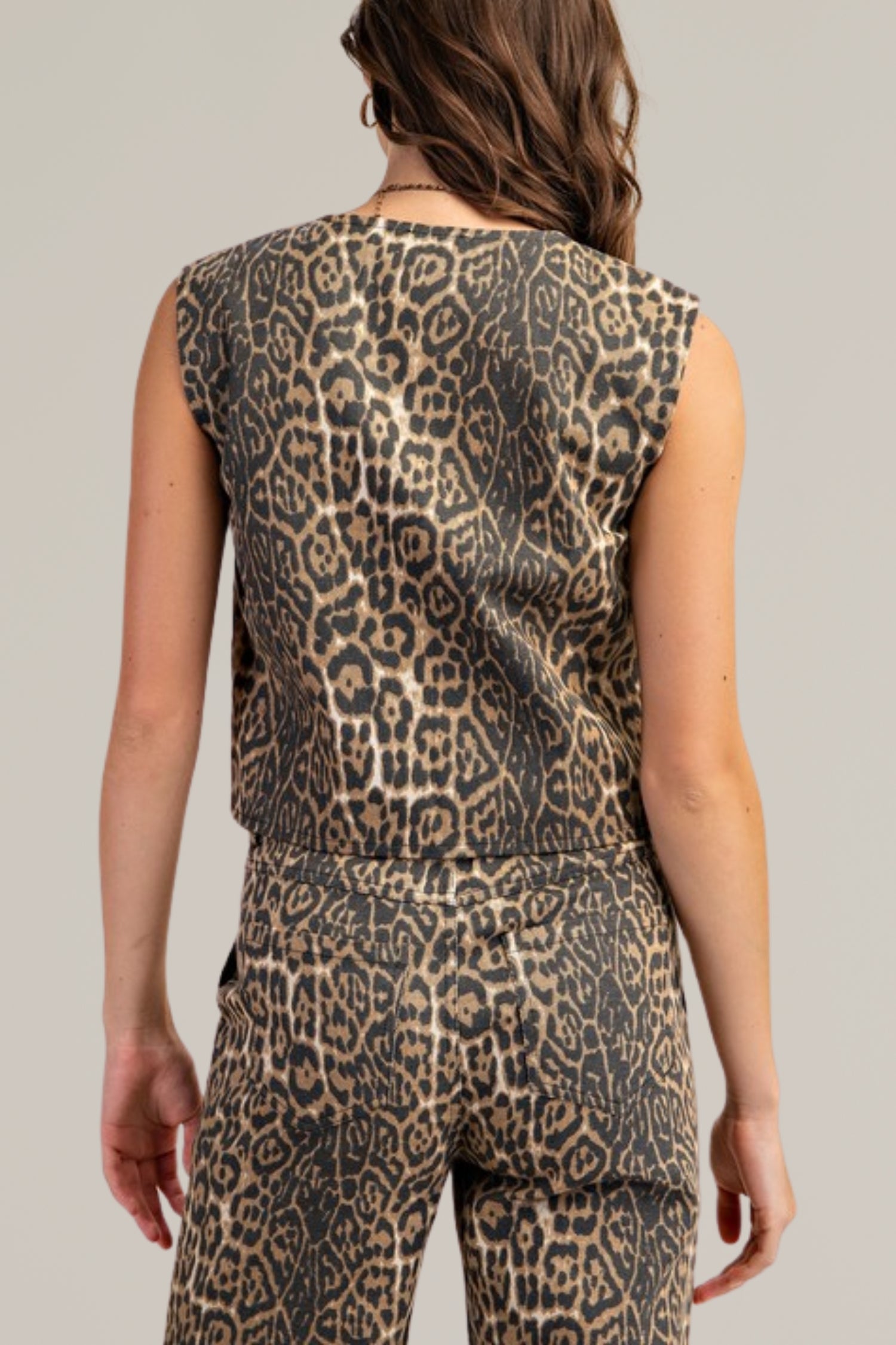 leopard print tie front denim vest