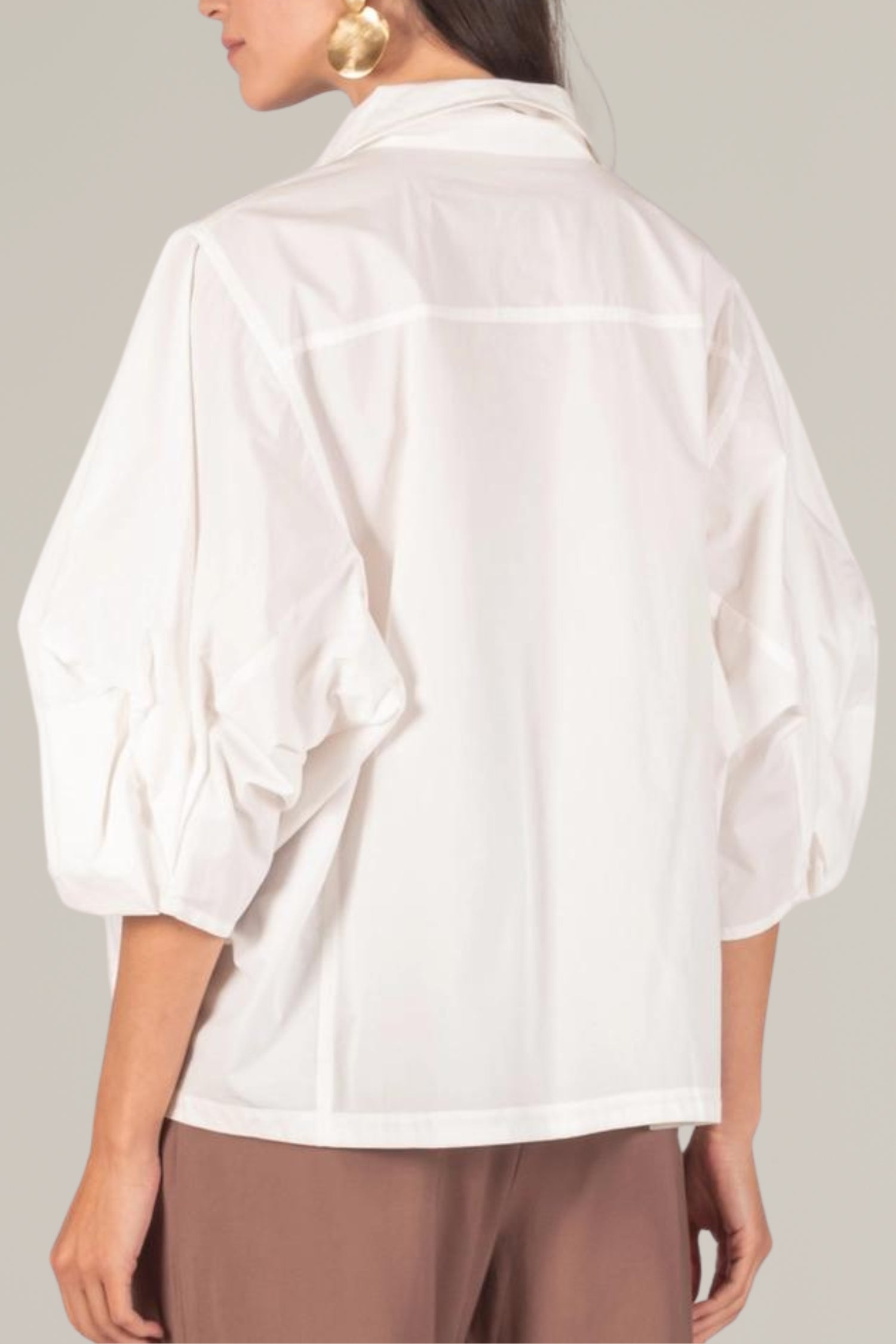 poplin balloon sleeve button down shirt