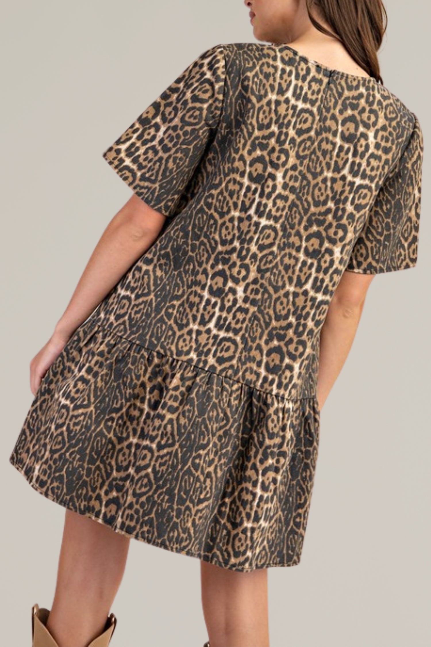 leopard print denim dress