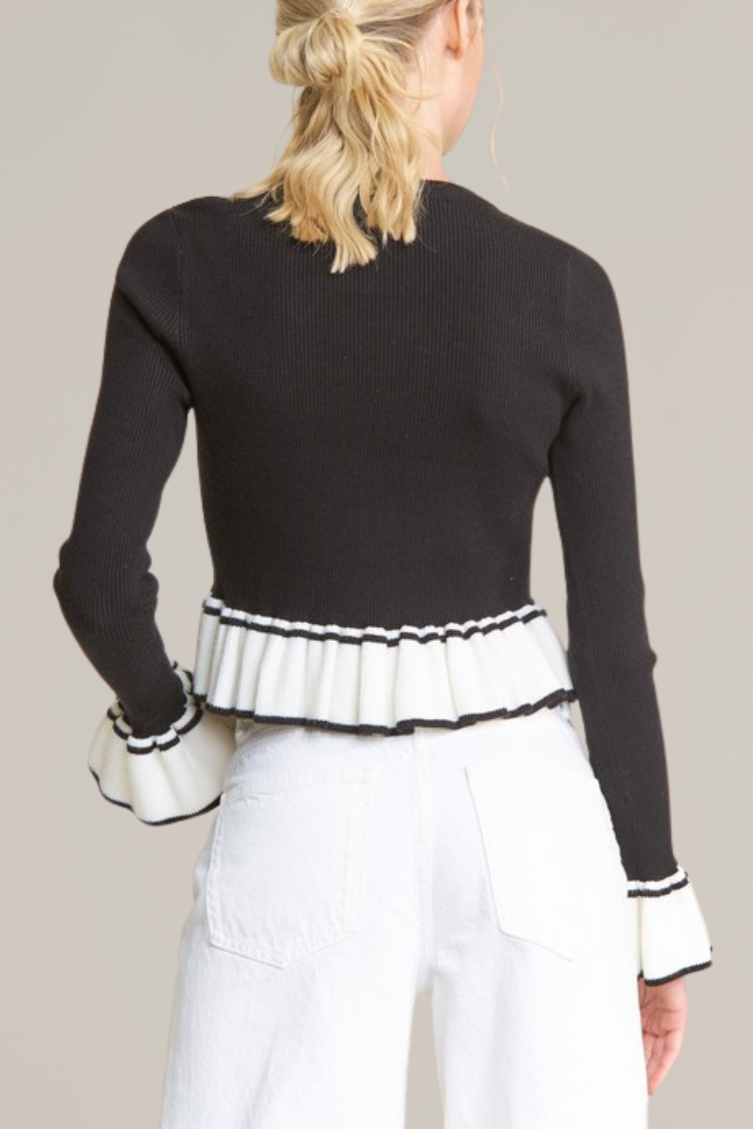 bell sleeve color block sweater