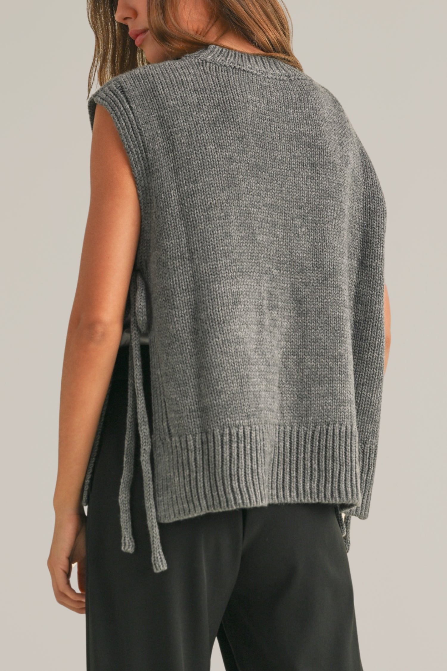 side tie sweater vest with pockets