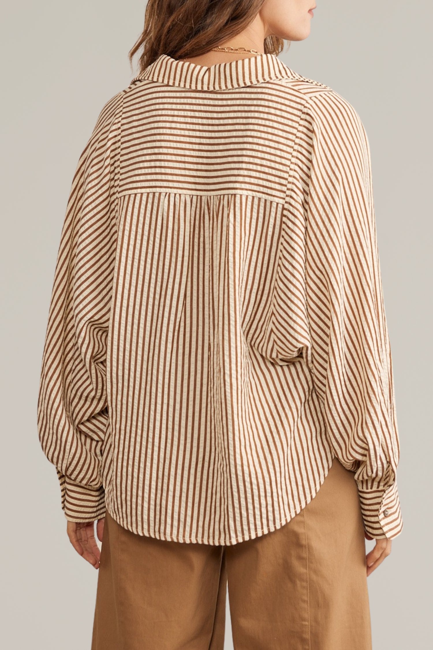 voluminous sleeved striped button down shirt