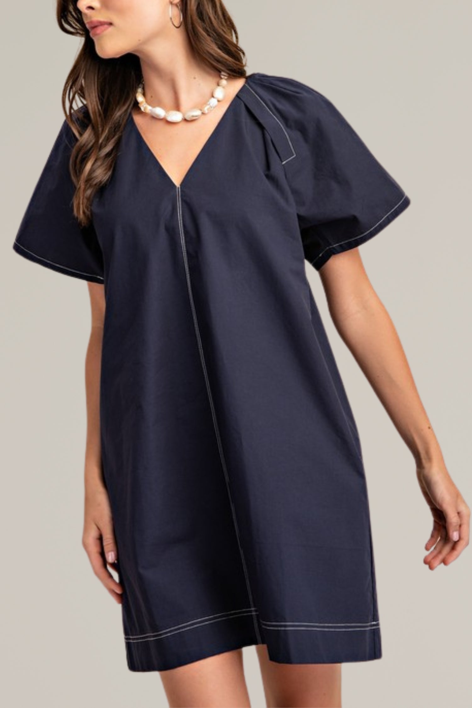 contrast stitch navy dress