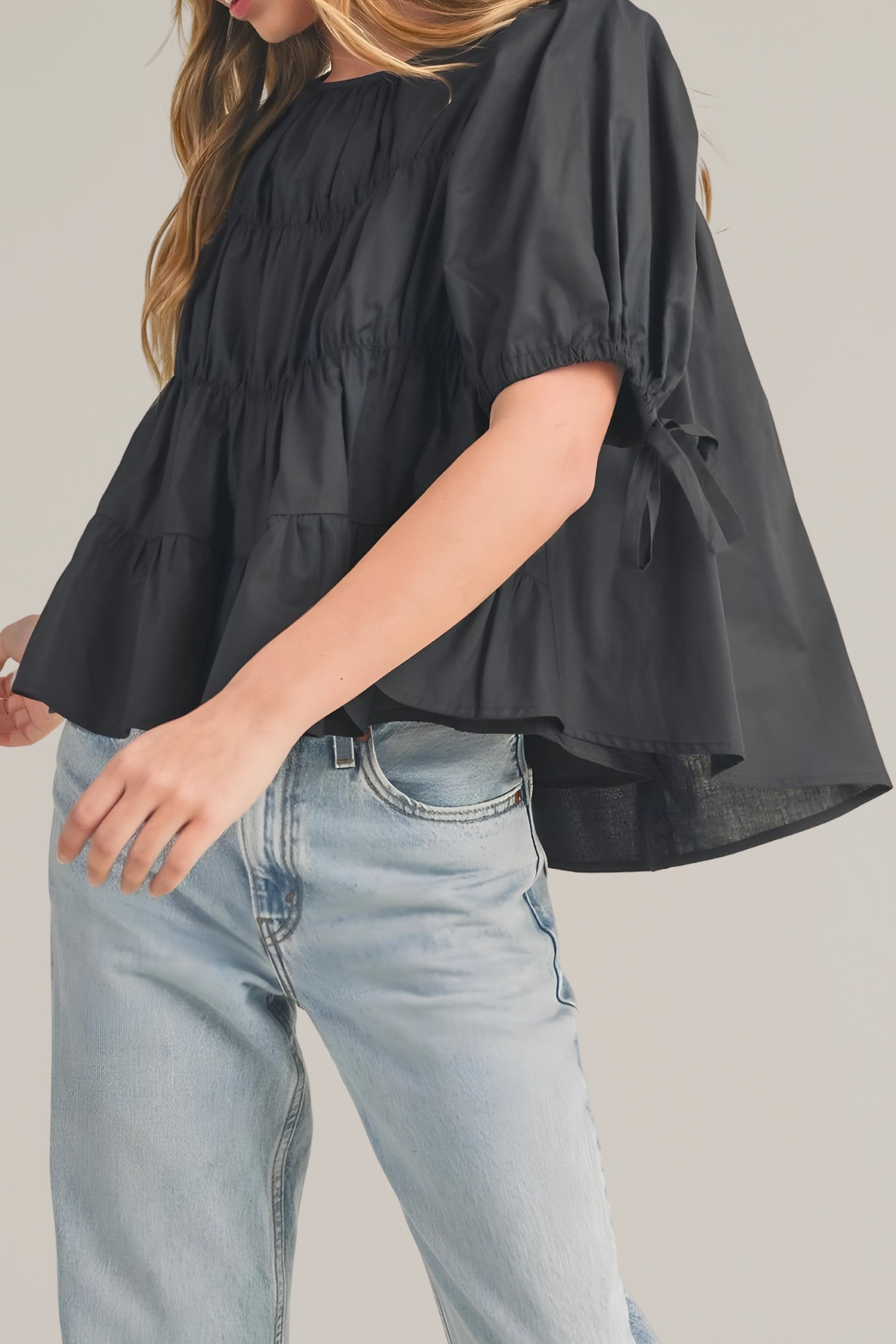 tiered puff sleeve tie top