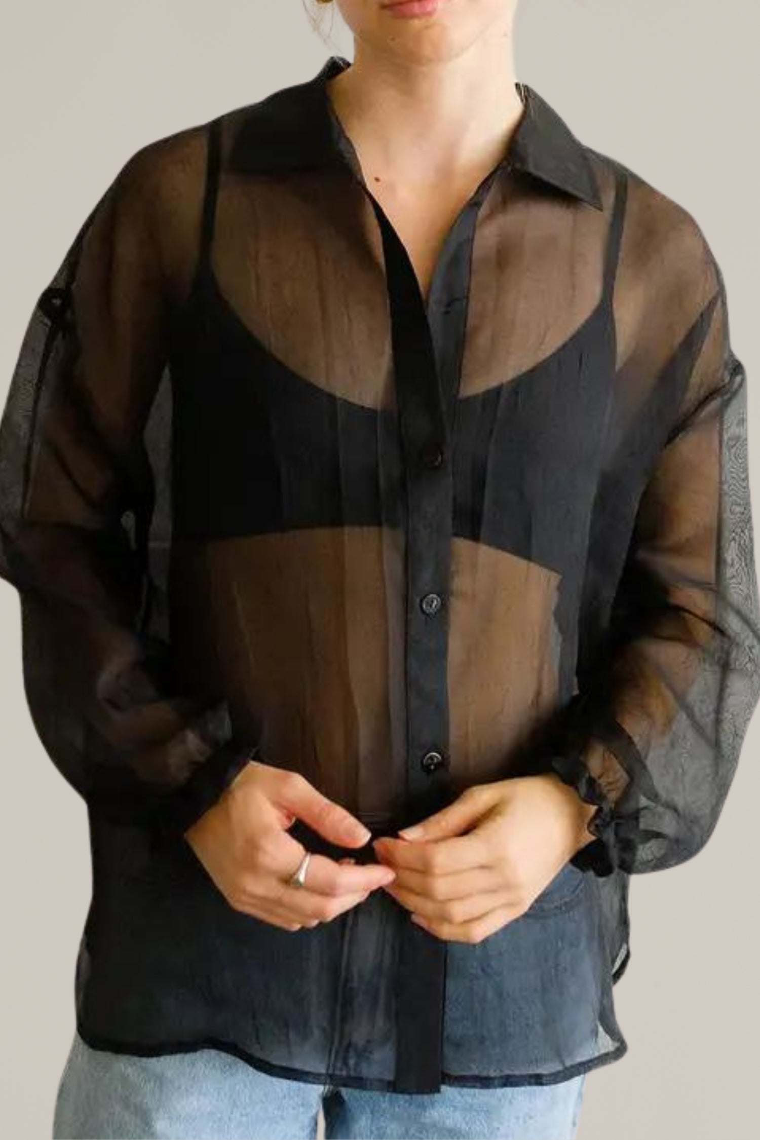 sheer button down shirt