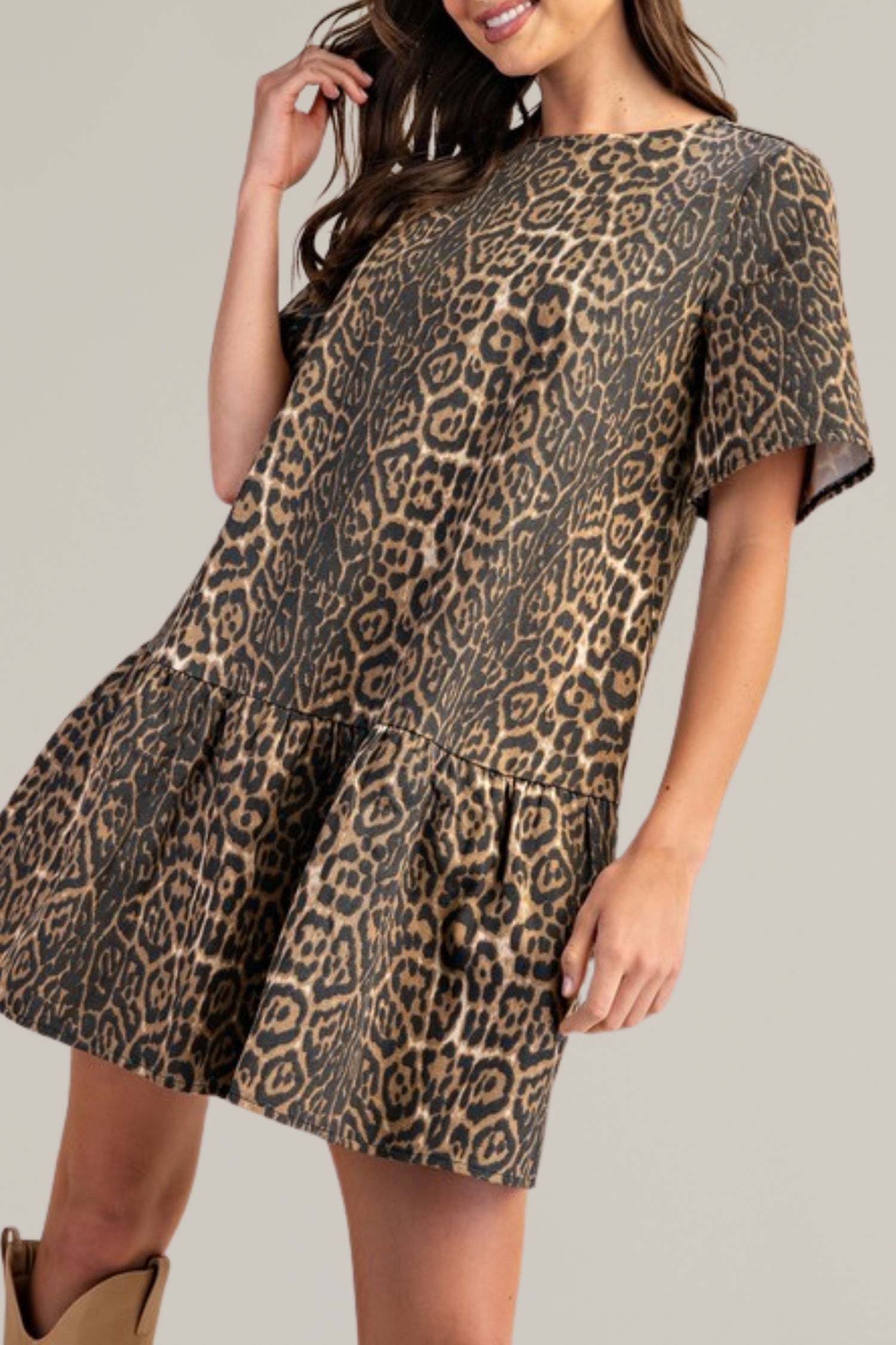 leopard print denim dress