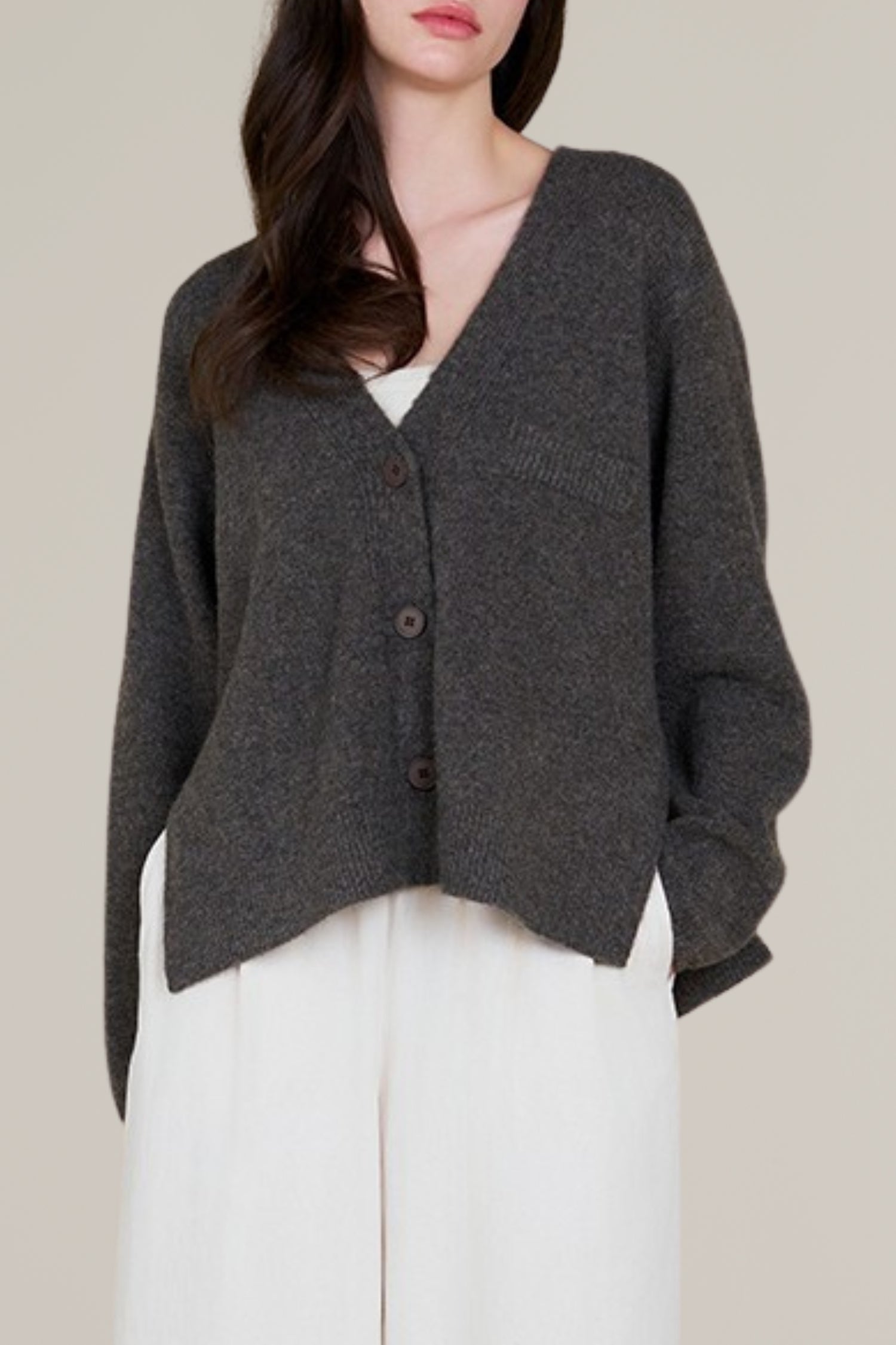 side vent button down sweater